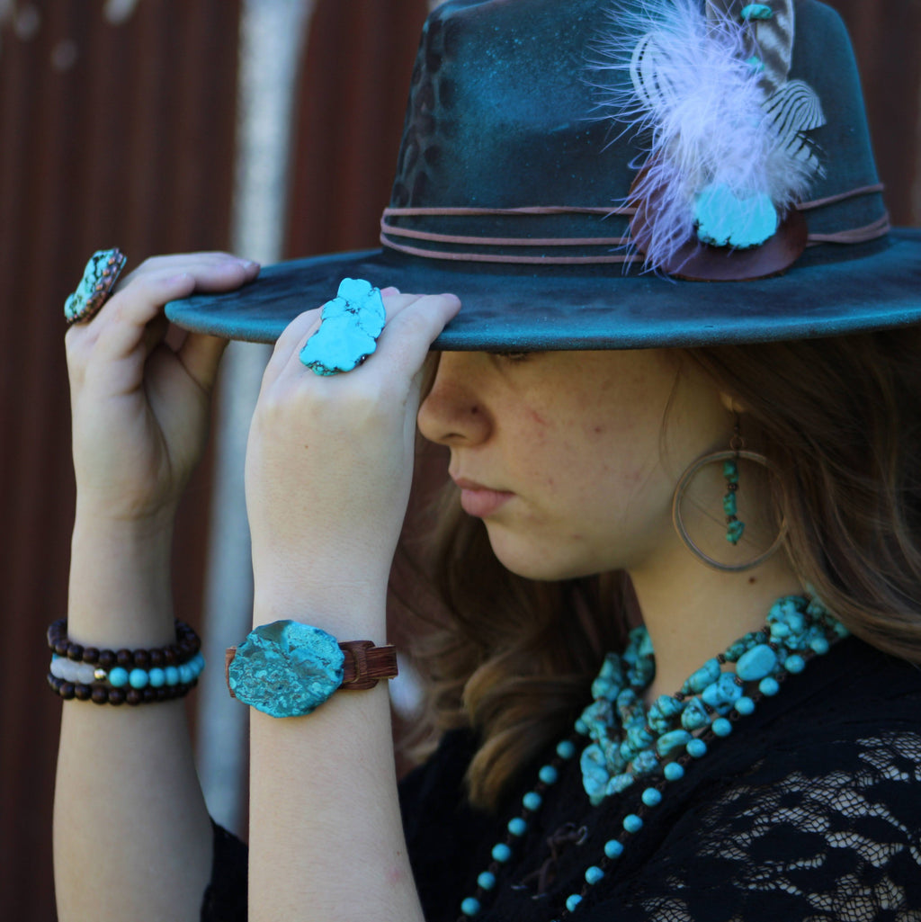 Genuine Ocean Agate Slab and Leather Snap Cuff Bracelet - Image 9