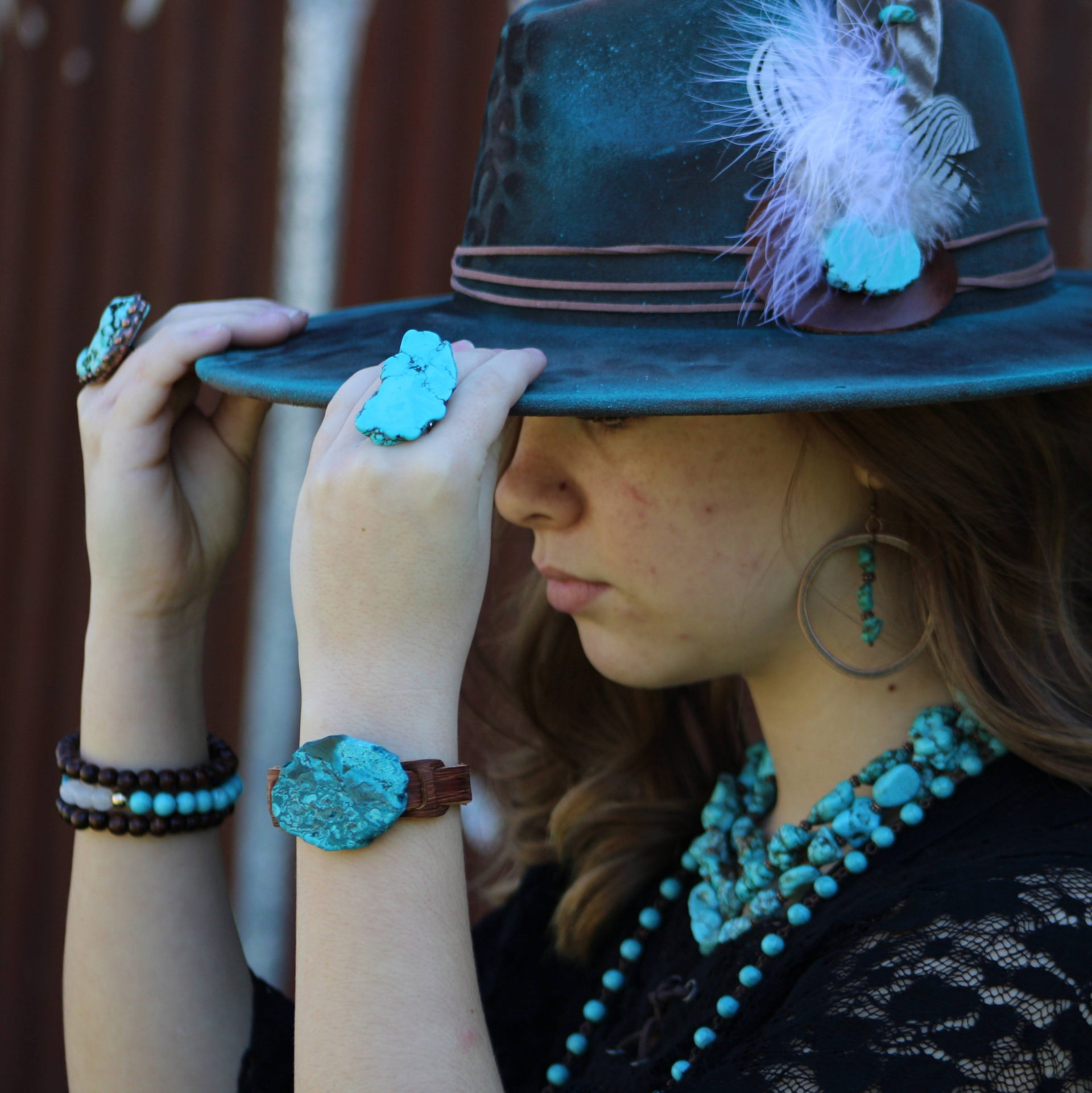 Genuine Ocean Agate Slab and Leather Snap Cuff Bracelet - Image 9