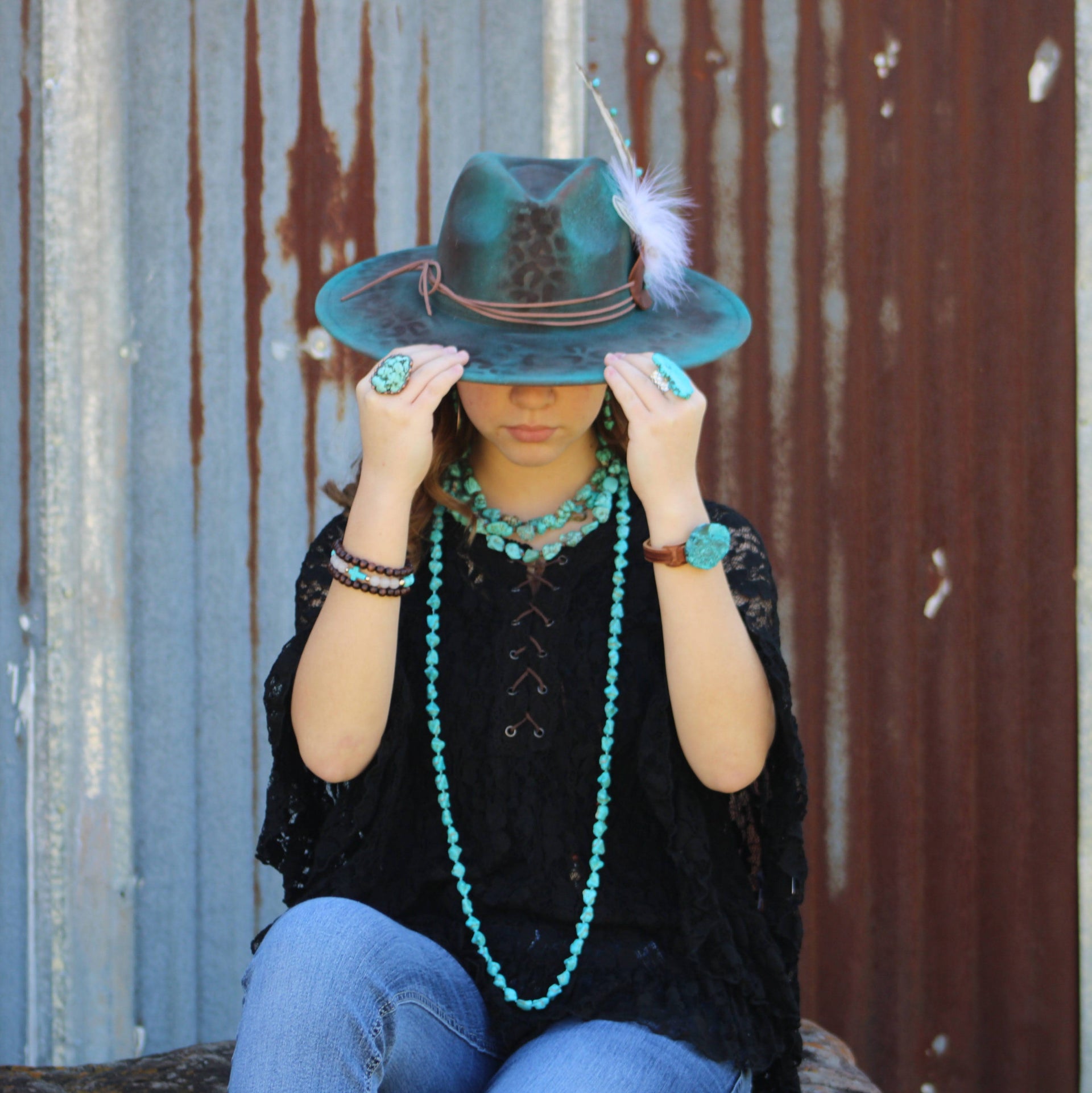 Long Boho Turquoise Howlite Beaded Necklace Statement Jewelry - Image 3