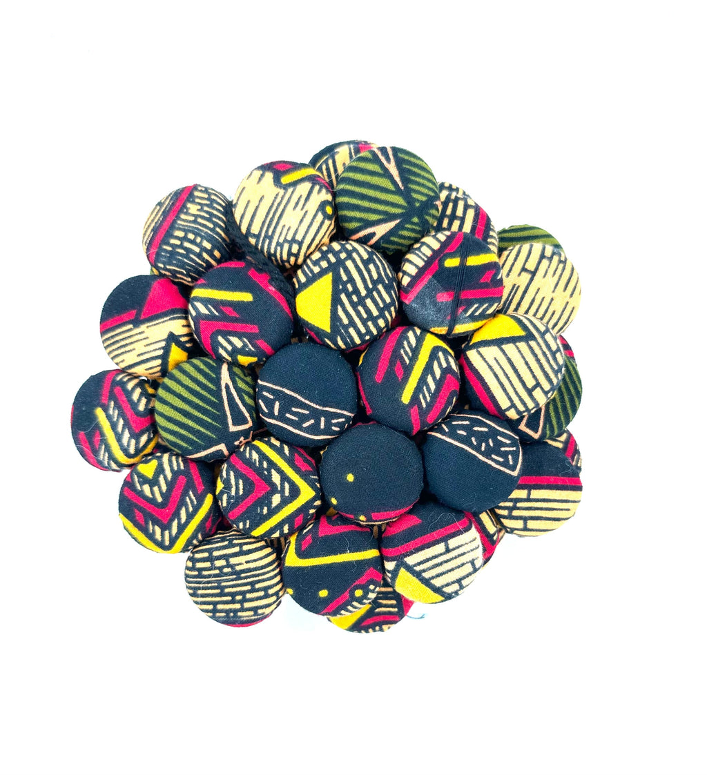 Set of 4 Bohemian Ugandan Fabric Bottle Cap Coasters, Multicolor