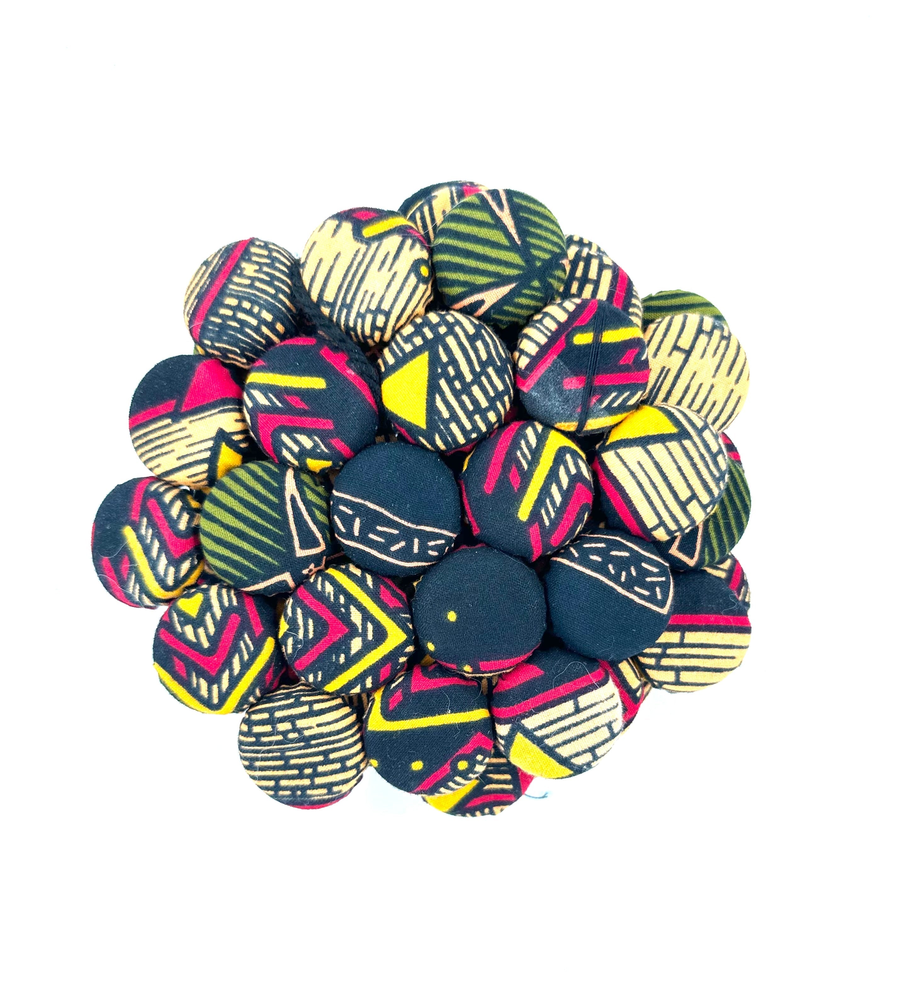 Set of 4 Bohemian Ugandan Fabric Bottle Cap Coasters, Multicolor