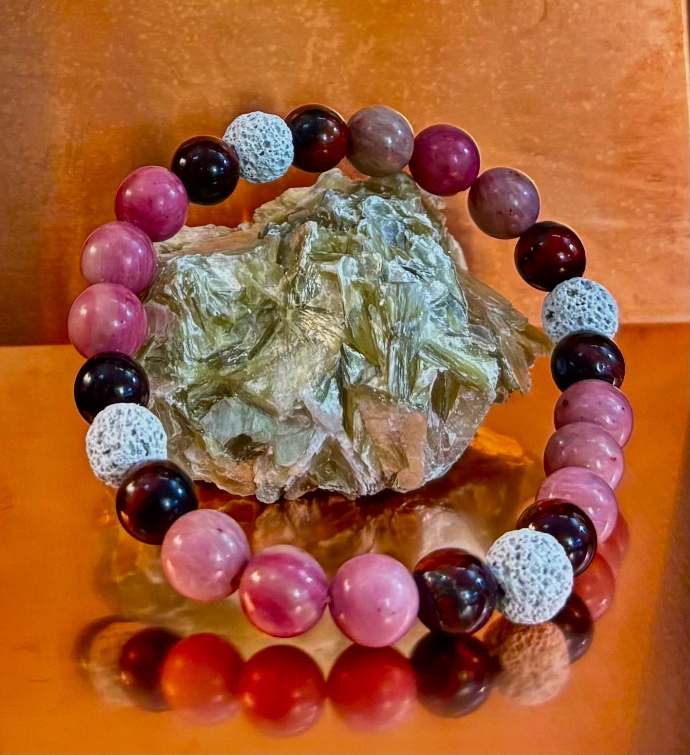 Reiki-Infused Sacred Flame Bracelet for Passion, Courage, Grounding & Essential Oil Diffusing (8mm, Small Wrists)
