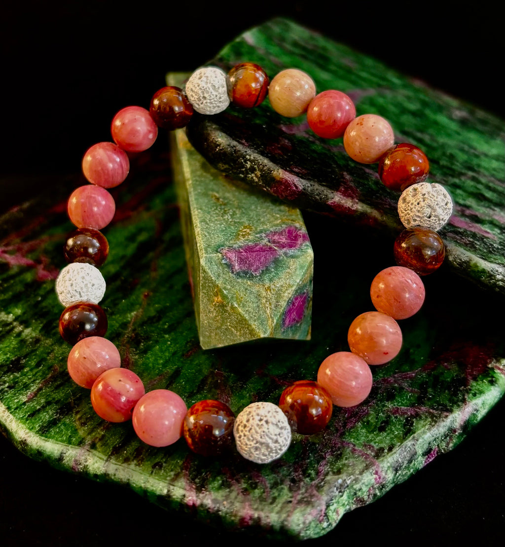 Reiki-Infused Sacred Flame Bracelet for Passion, Courage, Grounding & Essential Oil Diffusing (8mm, Small Wrists)