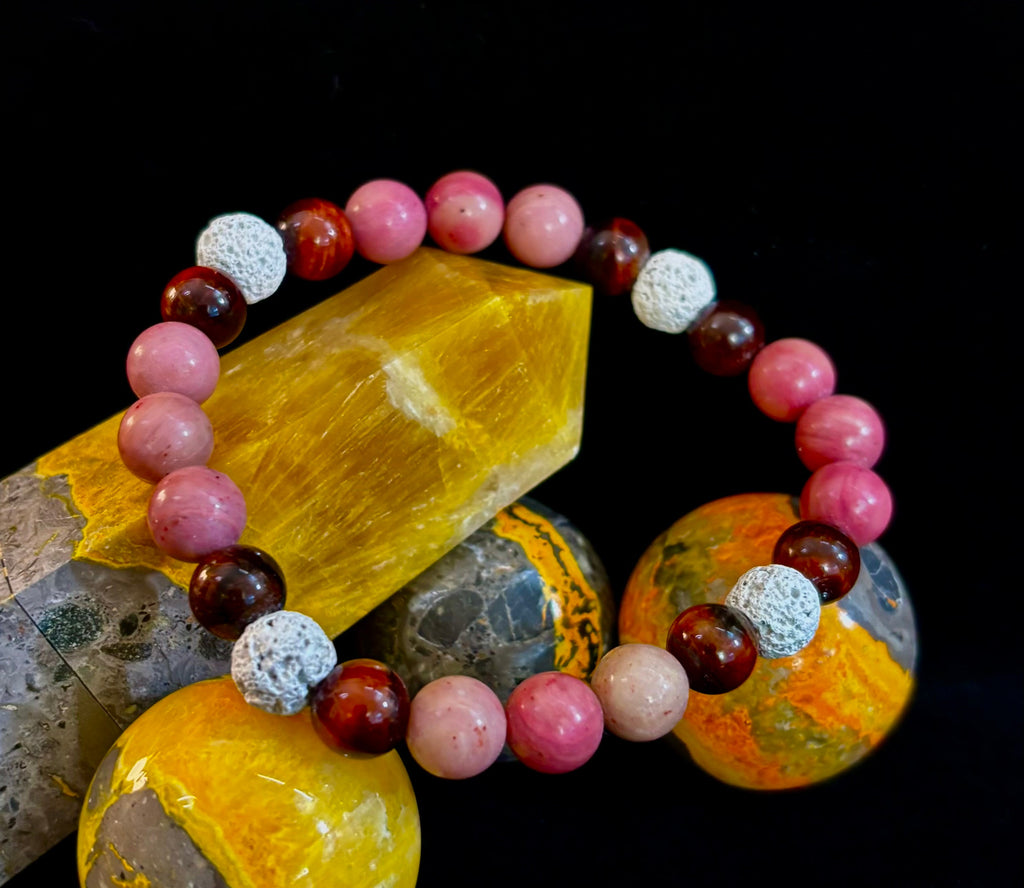 Reiki-Infused Sacred Flame Bracelet for Passion, Courage, Grounding & Essential Oil Diffusing (8mm, Small Wrists)