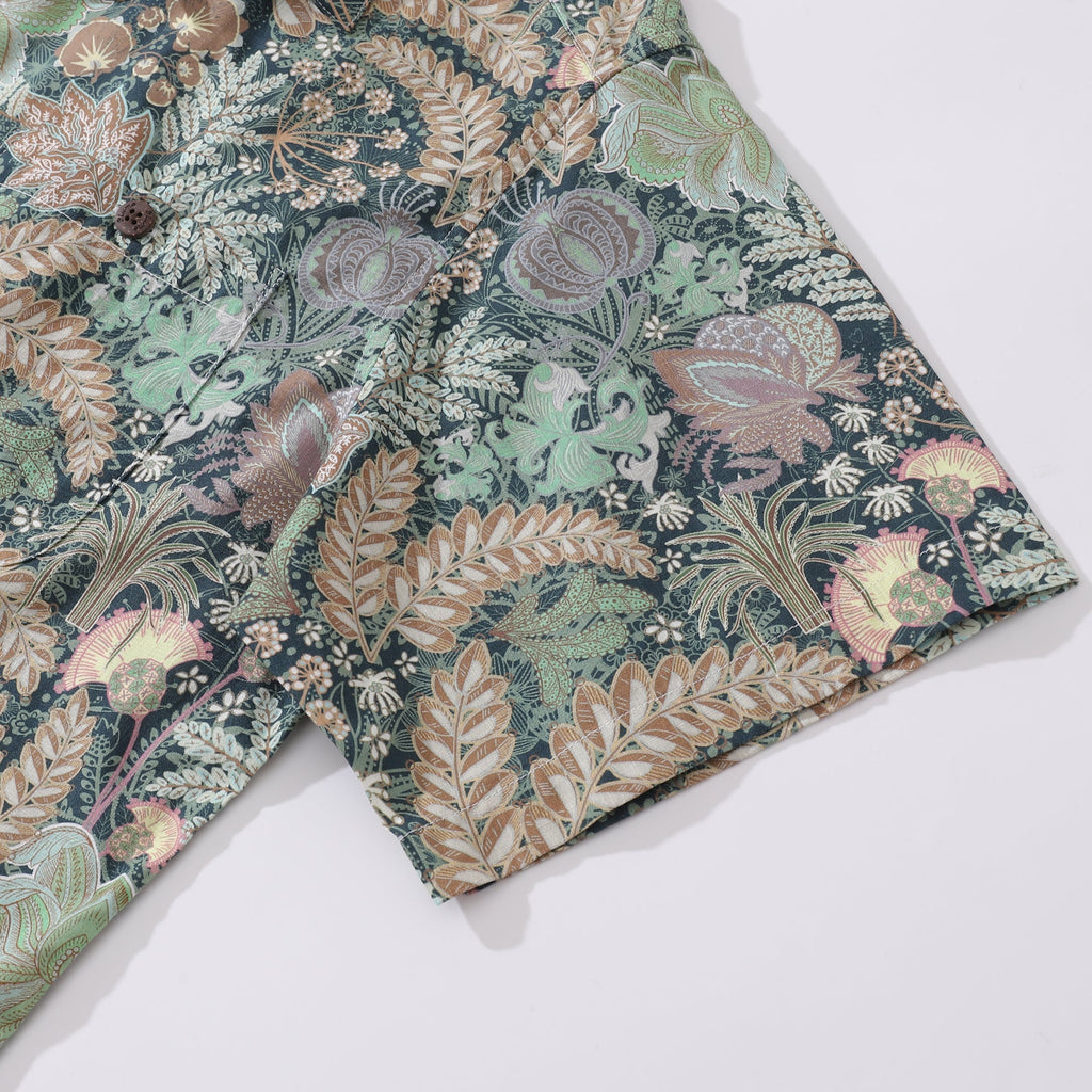 1950s Vintage Hawaiian Shirt Men's Cotton Tropical Greenery Print