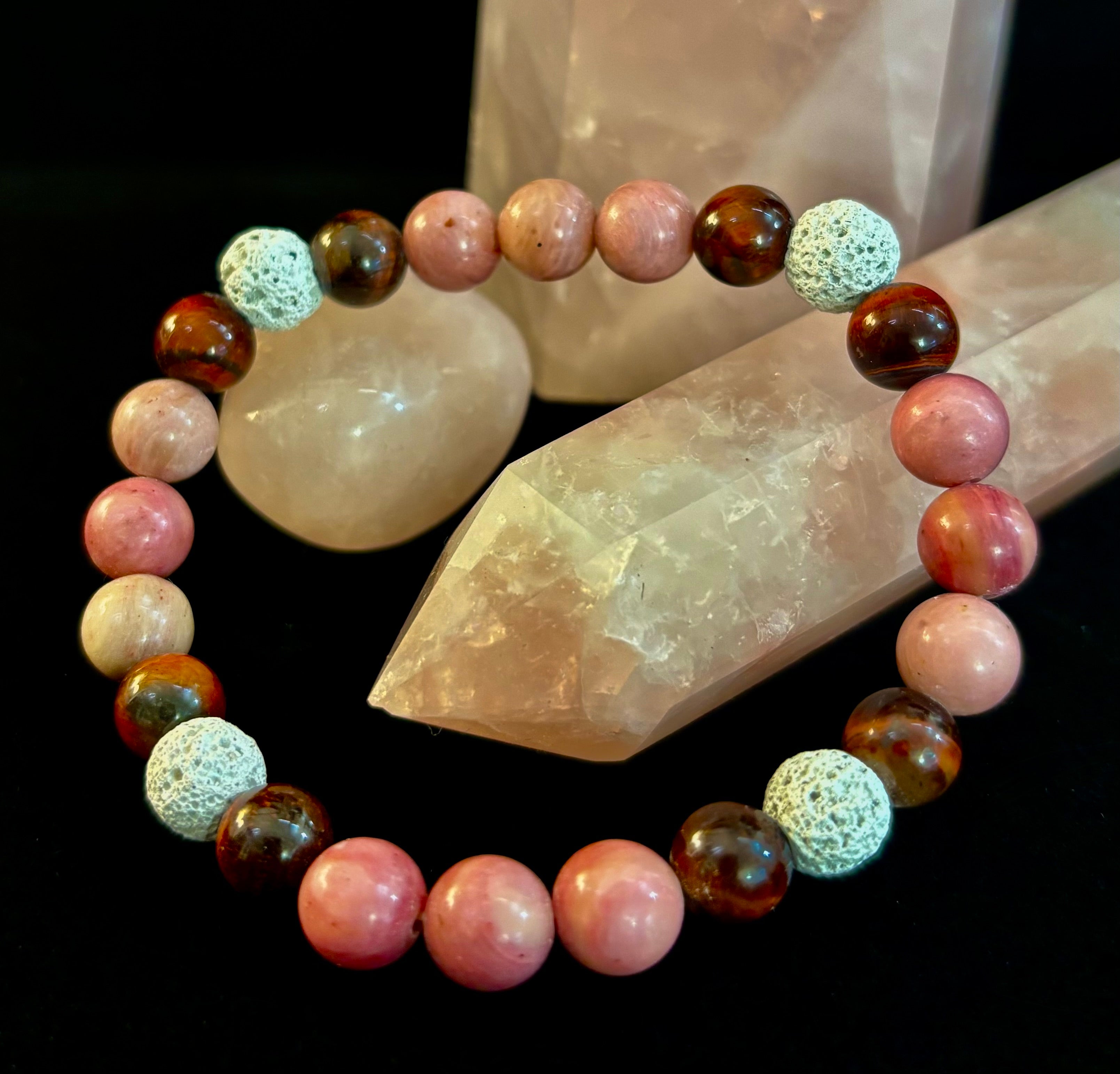 Reiki-Infused Sacred Flame Bracelet for Passion, Courage, Grounding & Essential Oil Diffusing (8mm, Small Wrists)