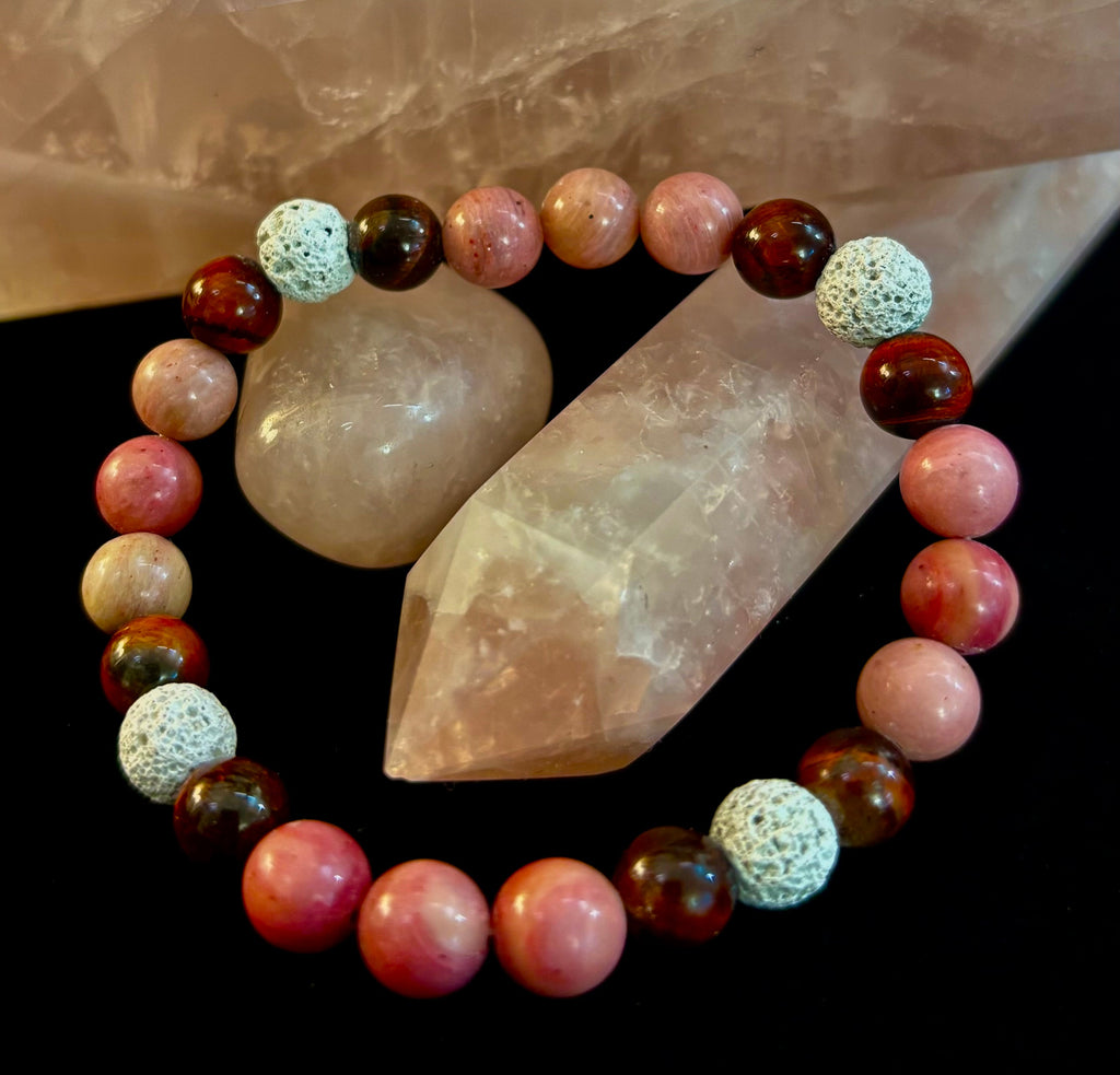 Reiki-Infused Sacred Flame Bracelet for Passion, Courage, Grounding & Essential Oil Diffusing (8mm, Small Wrists)
