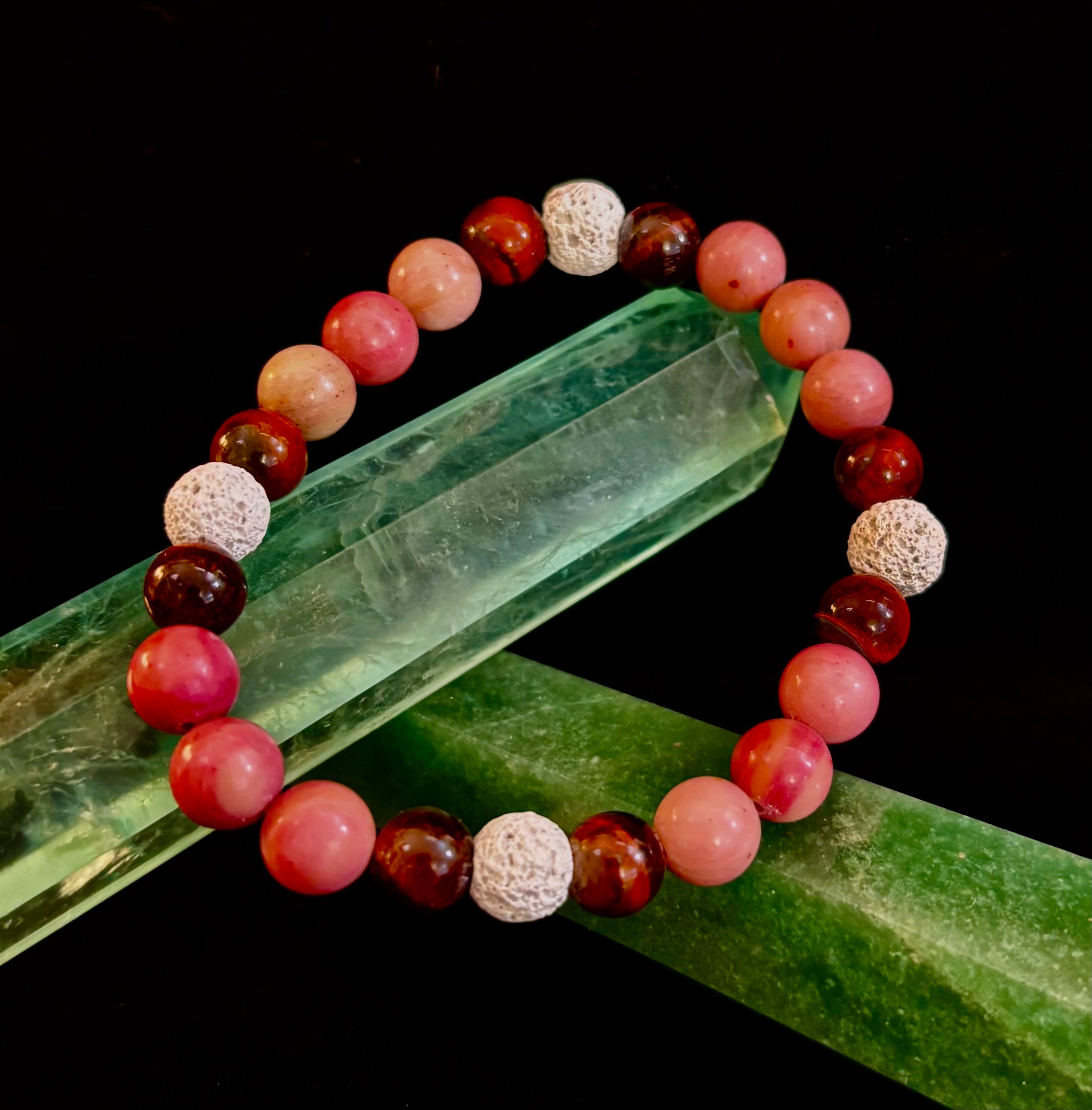 Reiki-Infused Sacred Flame Bracelet for Passion, Courage, Grounding & Essential Oil Diffusing (8mm, Small Wrists)