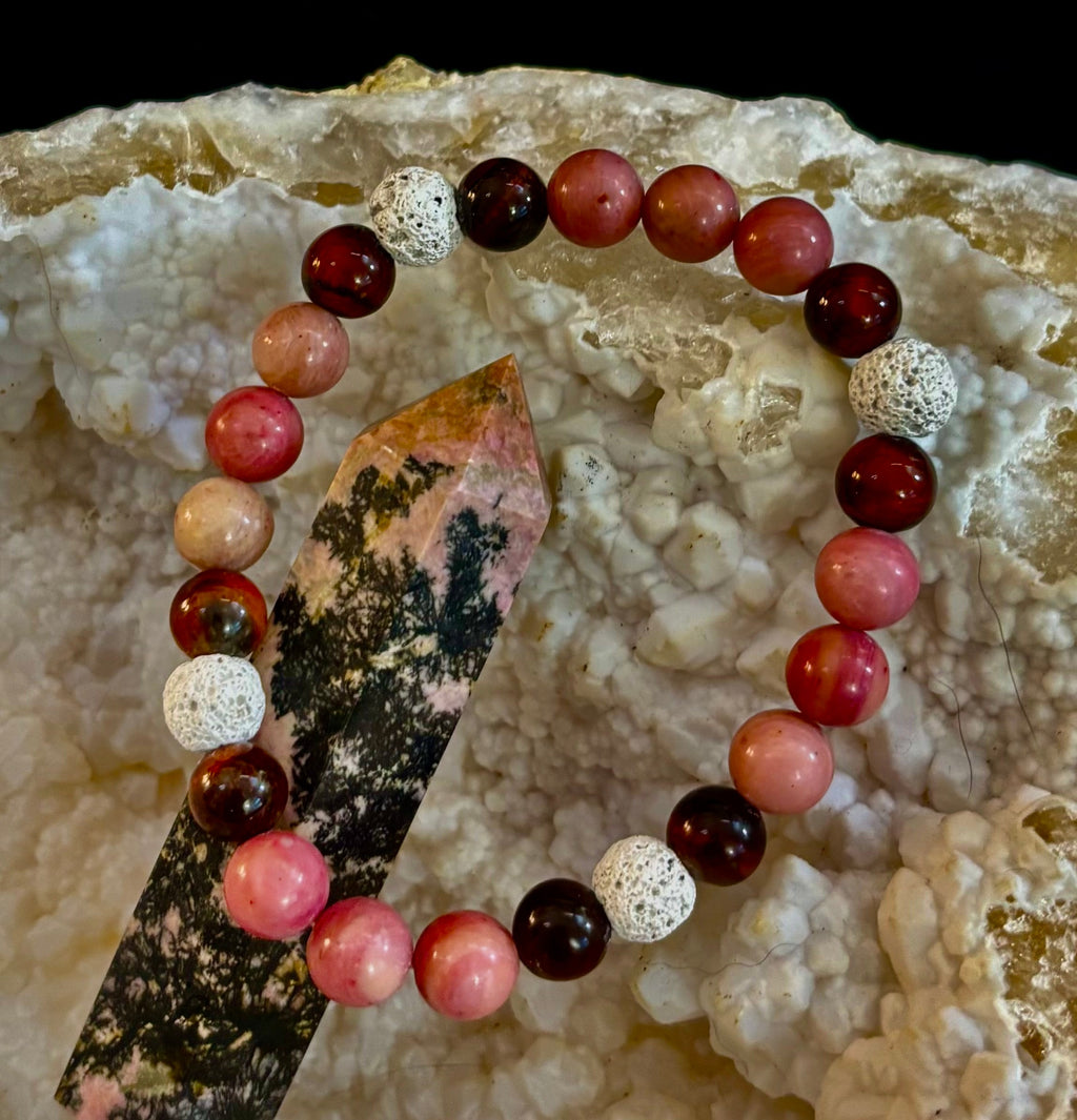 Reiki-Infused Sacred Flame Bracelet for Passion, Courage, Grounding & Essential Oil Diffusing (8mm, Small Wrists)