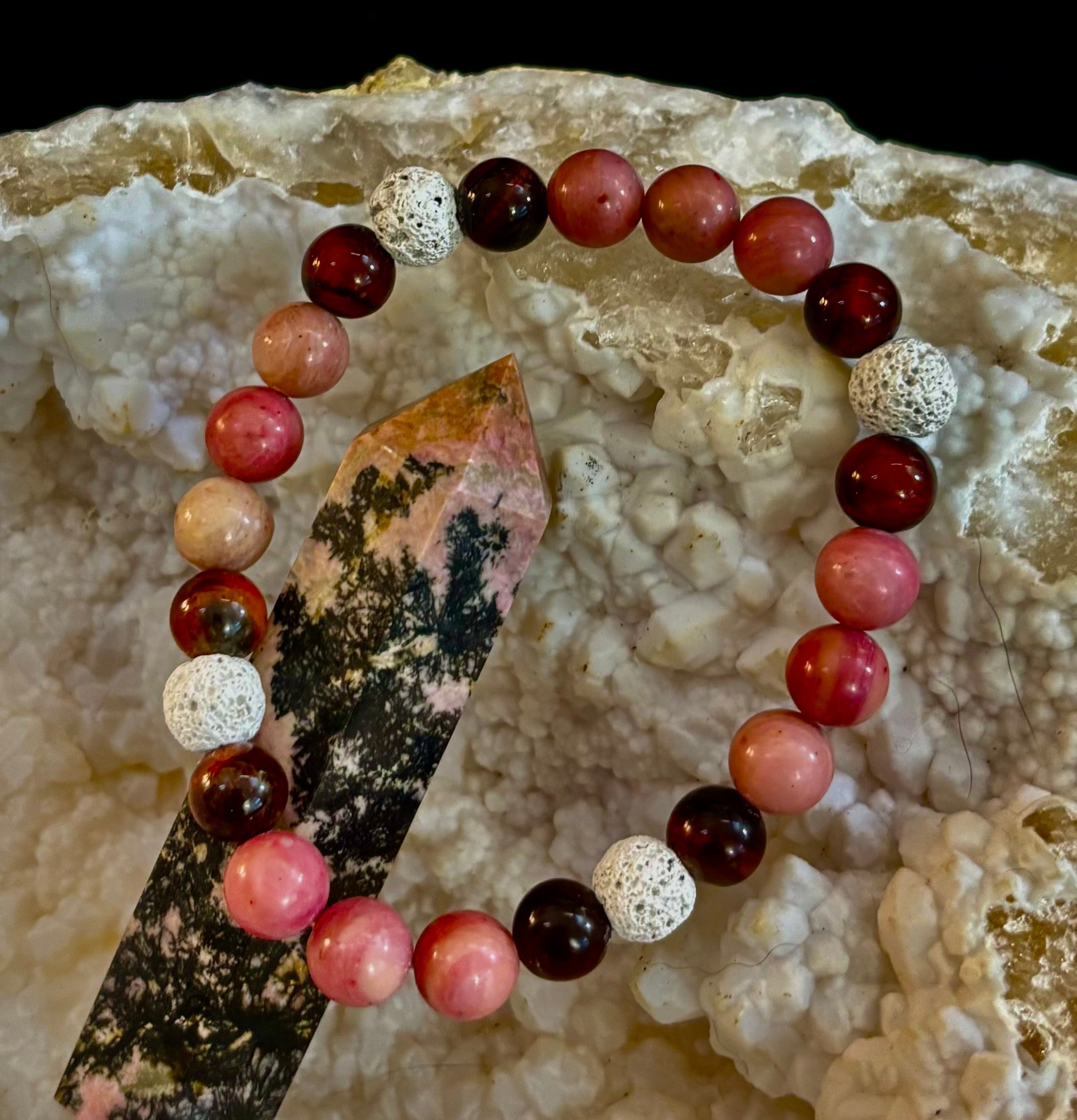 Reiki-Infused Sacred Flame Bracelet for Passion, Courage, Grounding & Essential Oil Diffusing (8mm, Small Wrists)