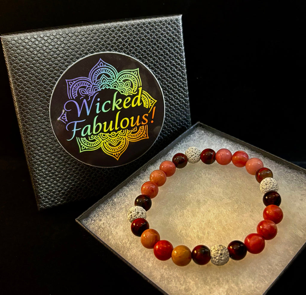 Reiki-Infused Sacred Flame Bracelet for Passion, Courage, Grounding & Essential Oil Diffusing (8mm, Small Wrists)