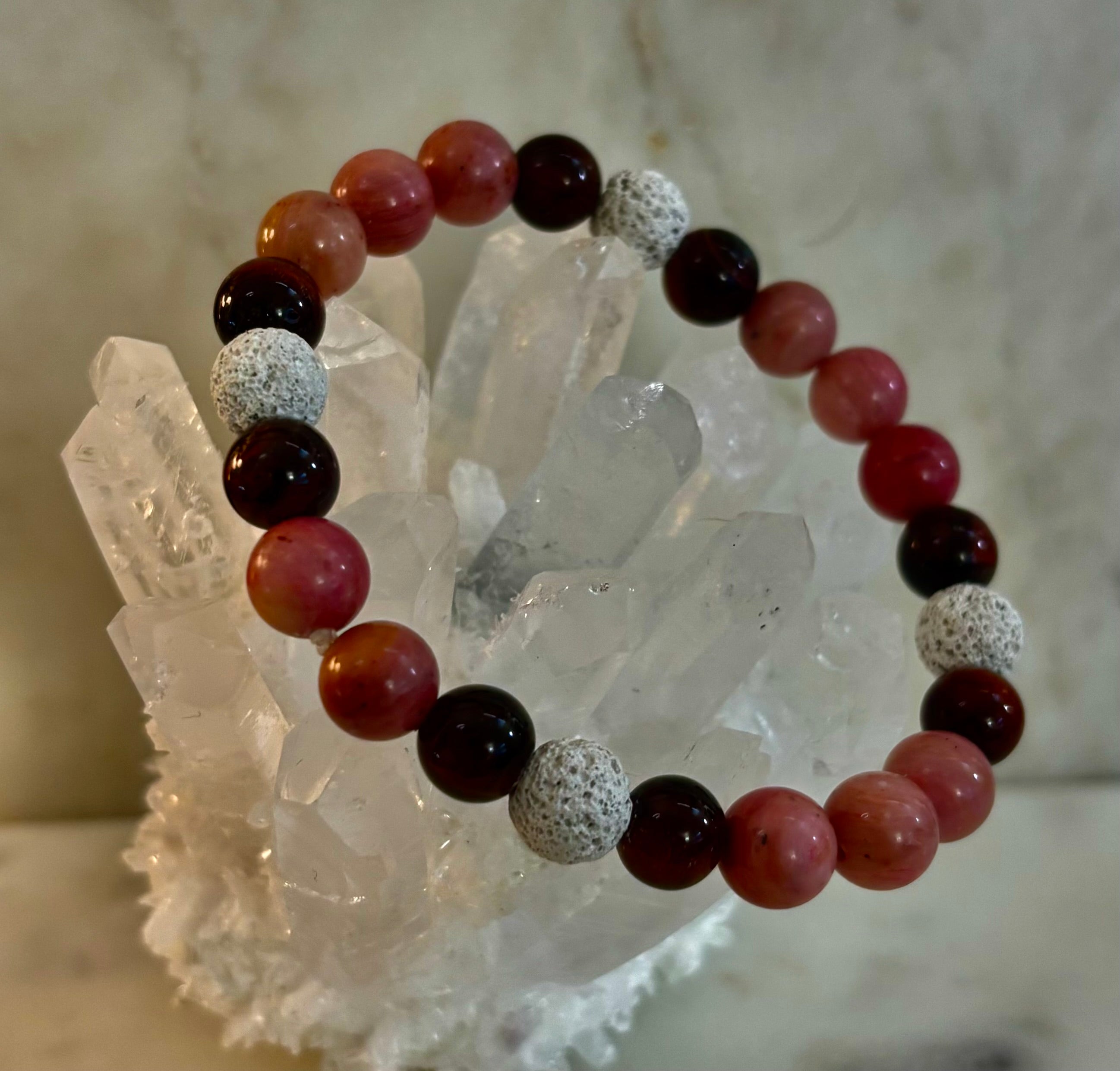Reiki-Infused Sacred Flame Bracelet for Passion, Courage, Grounding & Essential Oil Diffusing (8mm, Small Wrists)