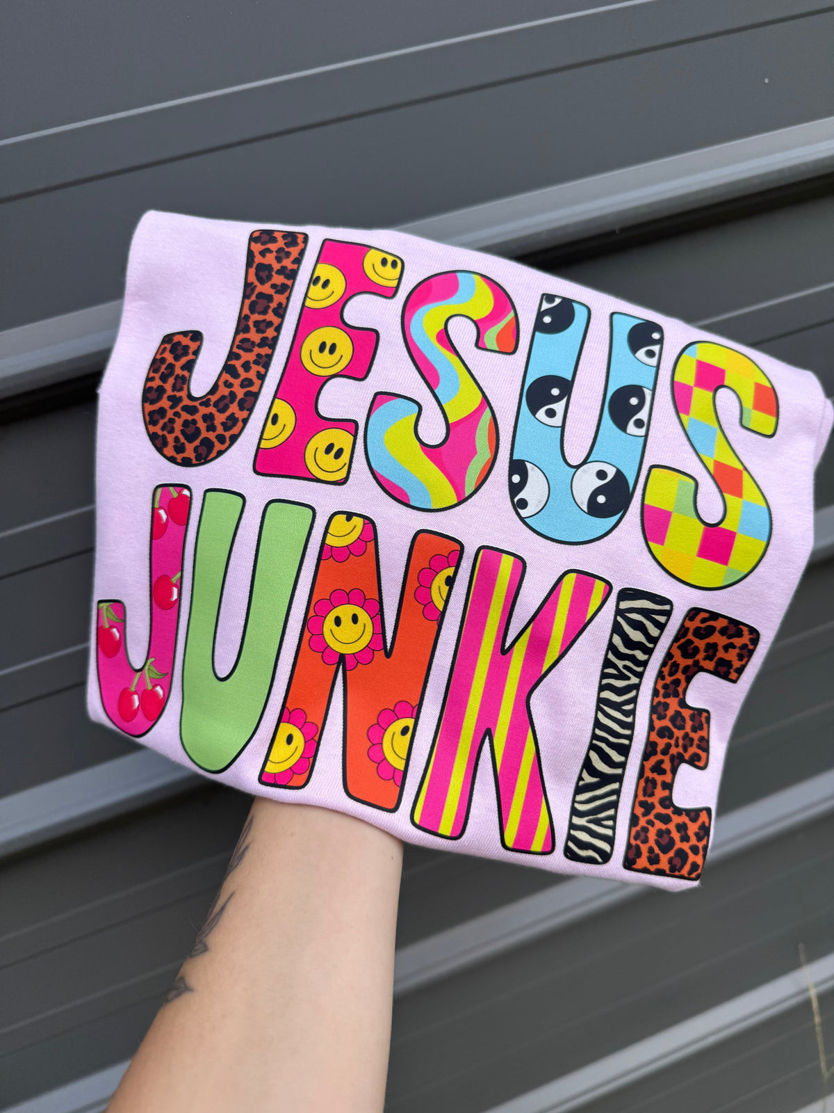 Jesus Junkie Graphic Tee | Colorful Christian Shirt | Retro Faith T-Shirt