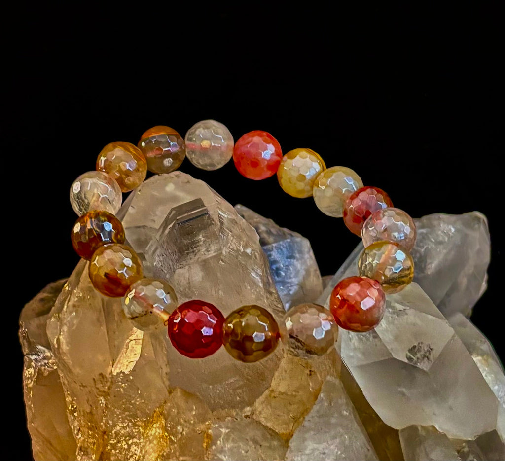 Reiki-Infused Faceted Golden Healer Quartz Bracelet for Divine Light, Manifestation & Solar Plexus Power (12mm)