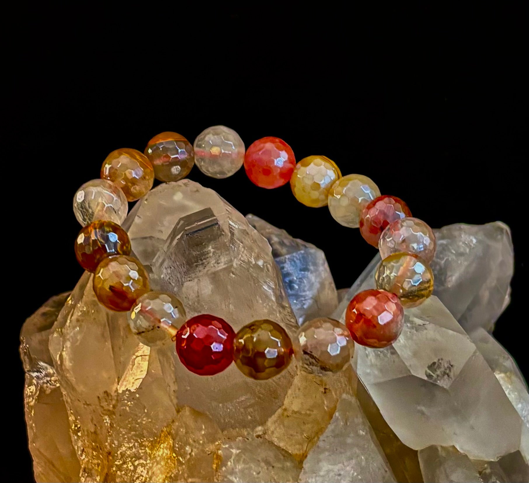 Reiki-Infused Faceted Golden Healer Quartz Bracelet for Divine Light, Manifestation & Solar Plexus Power (12mm)