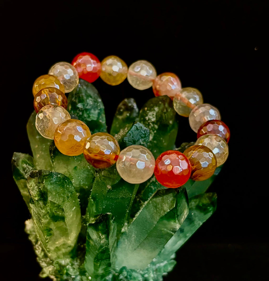 Reiki-Infused Faceted Golden Healer Quartz Bracelet for Divine Light, Manifestation & Solar Plexus Power (12mm)