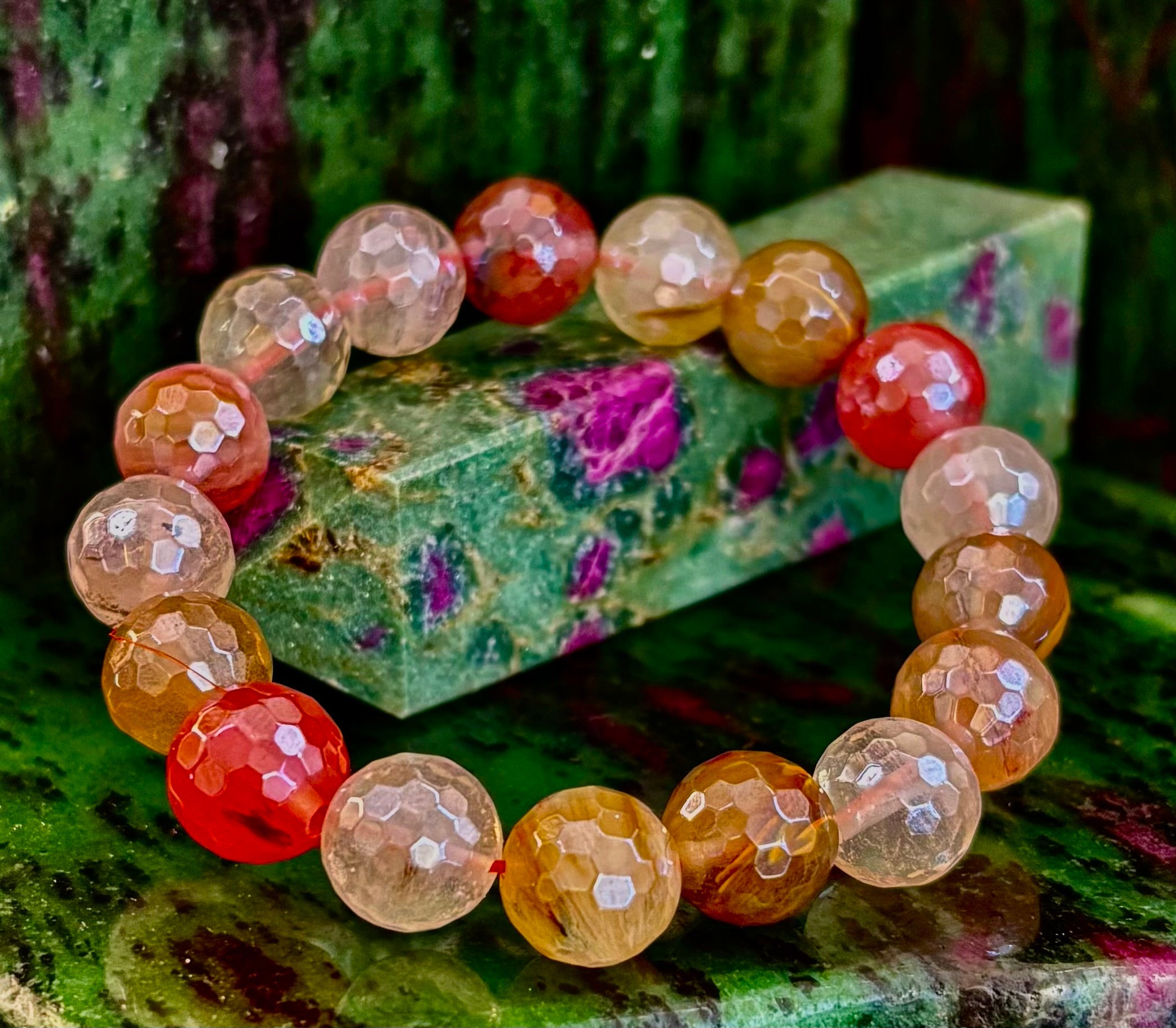 Reiki-Infused Faceted Golden Healer Quartz Bracelet for Divine Light, Manifestation & Solar Plexus Power (12mm)