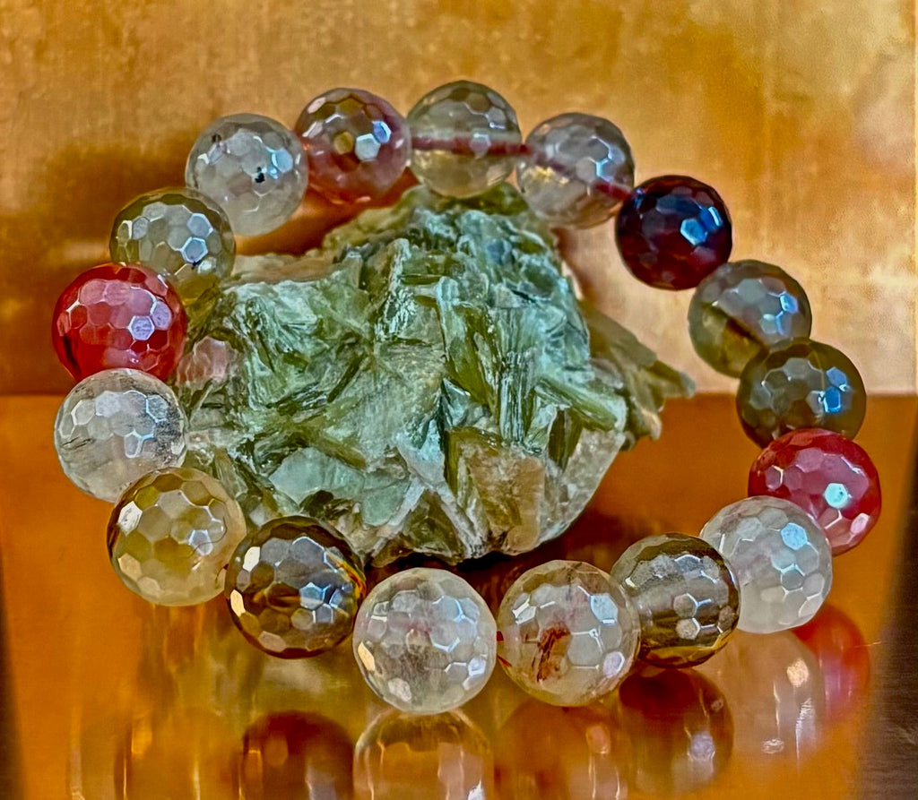 Reiki-Infused Faceted Golden Healer Quartz Bracelet for Divine Light, Manifestation & Solar Plexus Power (12mm)
