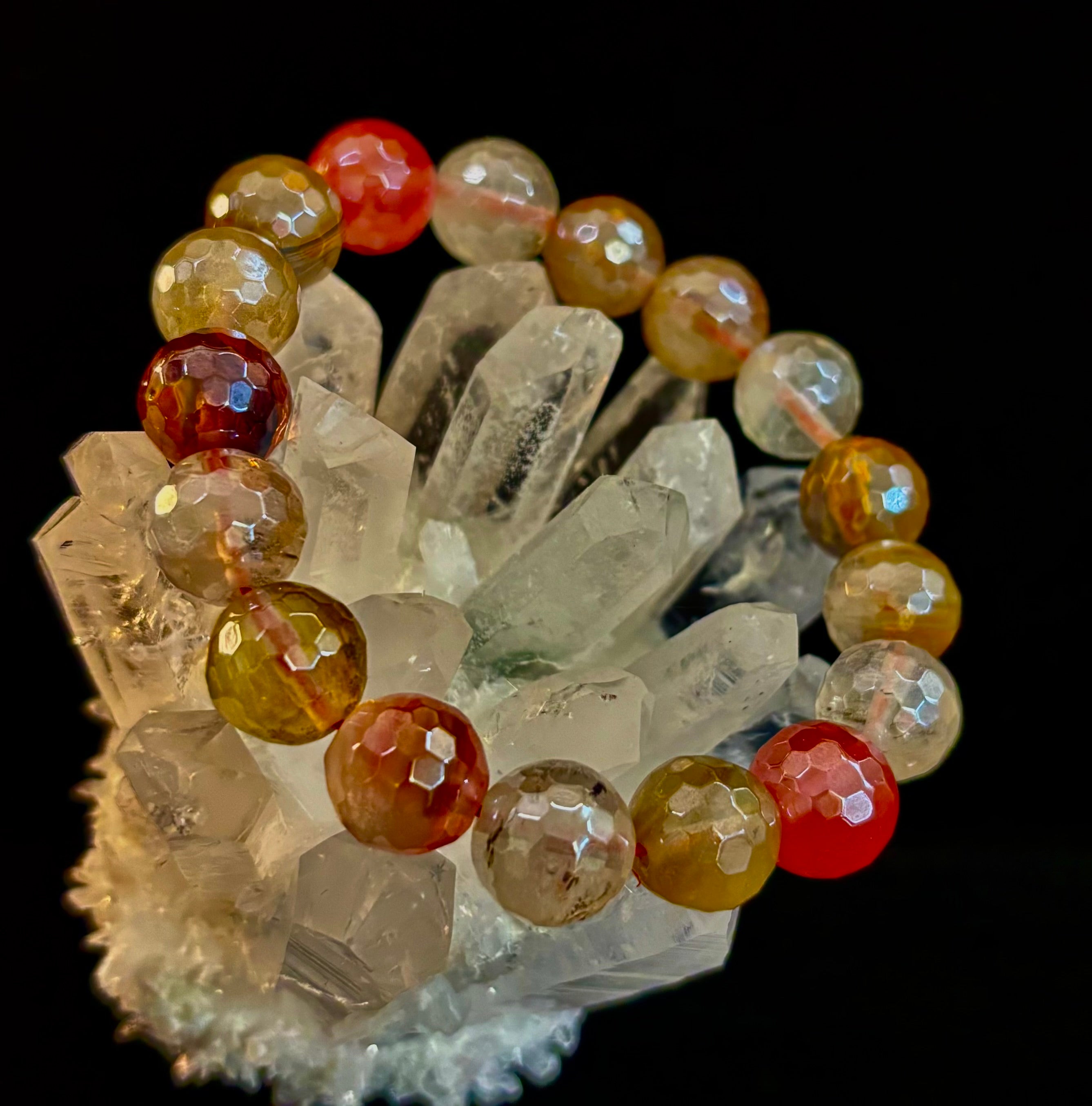 Reiki-Infused Faceted Golden Healer Quartz Bracelet for Divine Light, Manifestation & Solar Plexus Power (12mm)