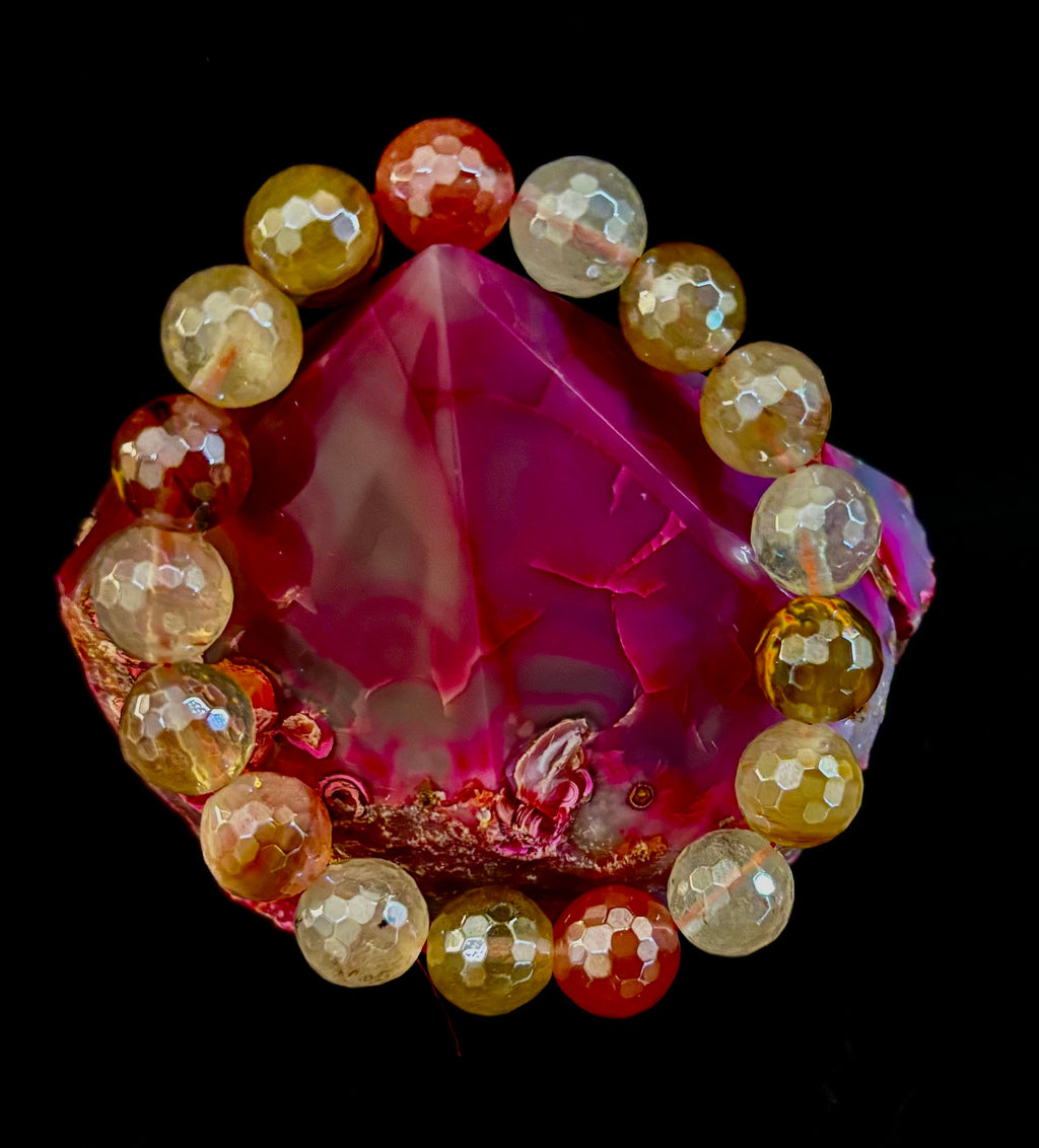 Reiki-Infused Faceted Golden Healer Quartz Bracelet for Divine Light, Manifestation & Solar Plexus Power (12mm)