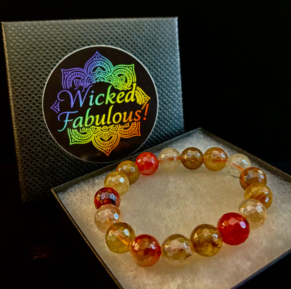 Reiki-Infused Faceted Golden Healer Quartz Bracelet for Divine Light, Manifestation & Solar Plexus Power (12mm)
