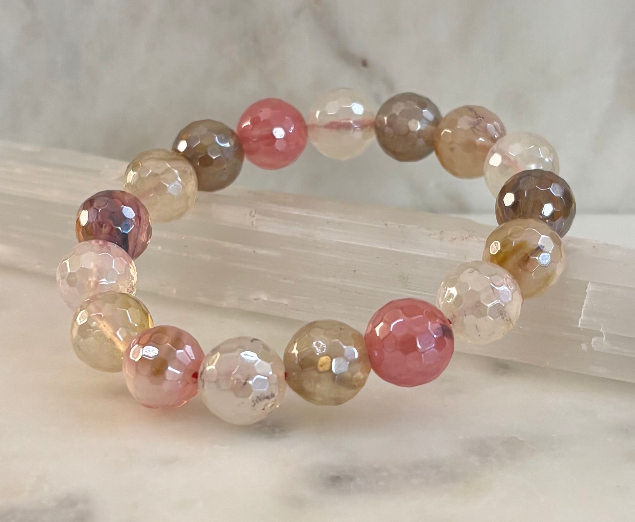 Reiki-Infused Faceted Golden Healer Quartz Bracelet for Divine Light, Manifestation & Solar Plexus Power (12mm)
