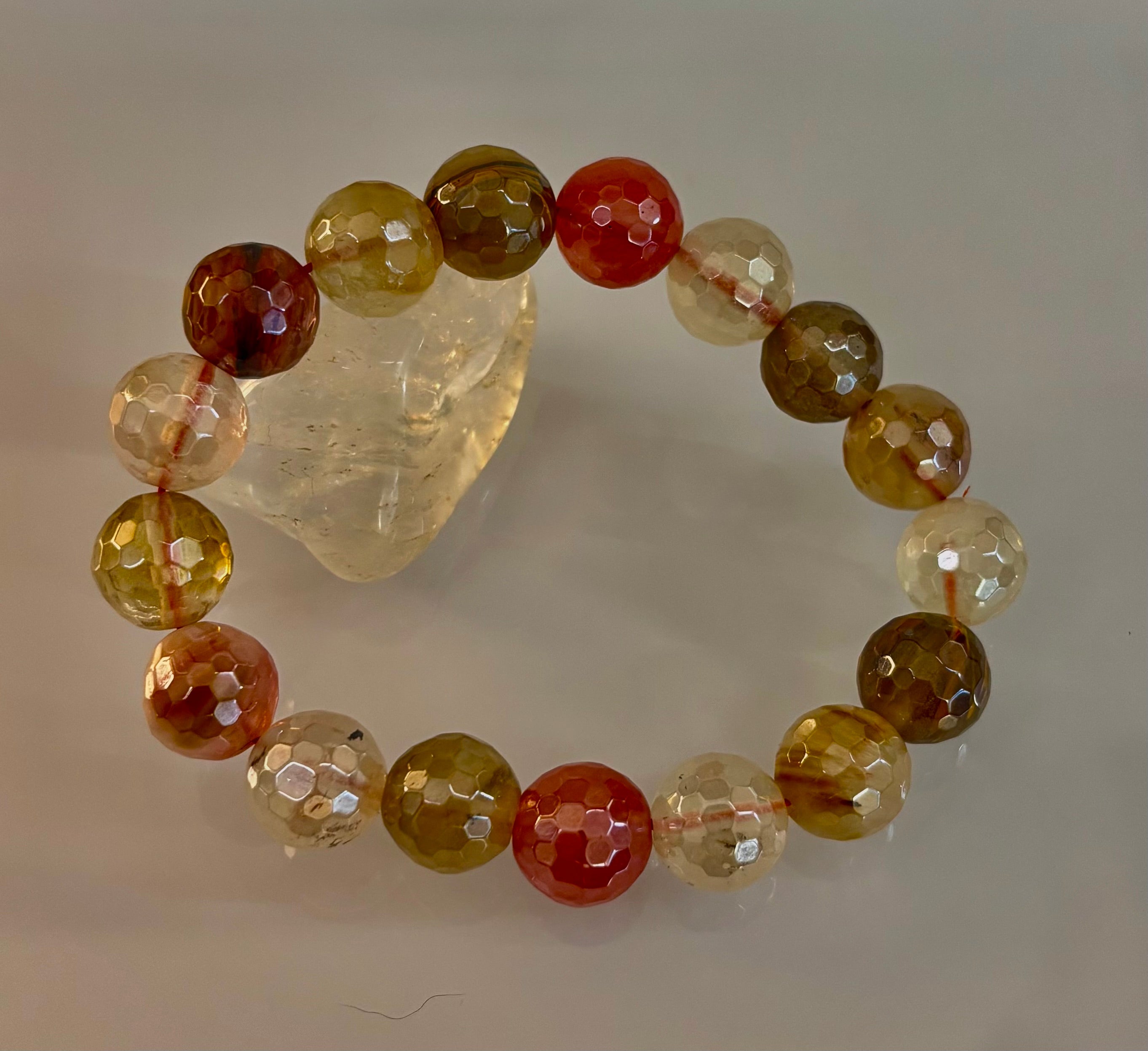Reiki-Infused Faceted Golden Healer Quartz Bracelet for Divine Light, Manifestation & Solar Plexus Power (12mm)