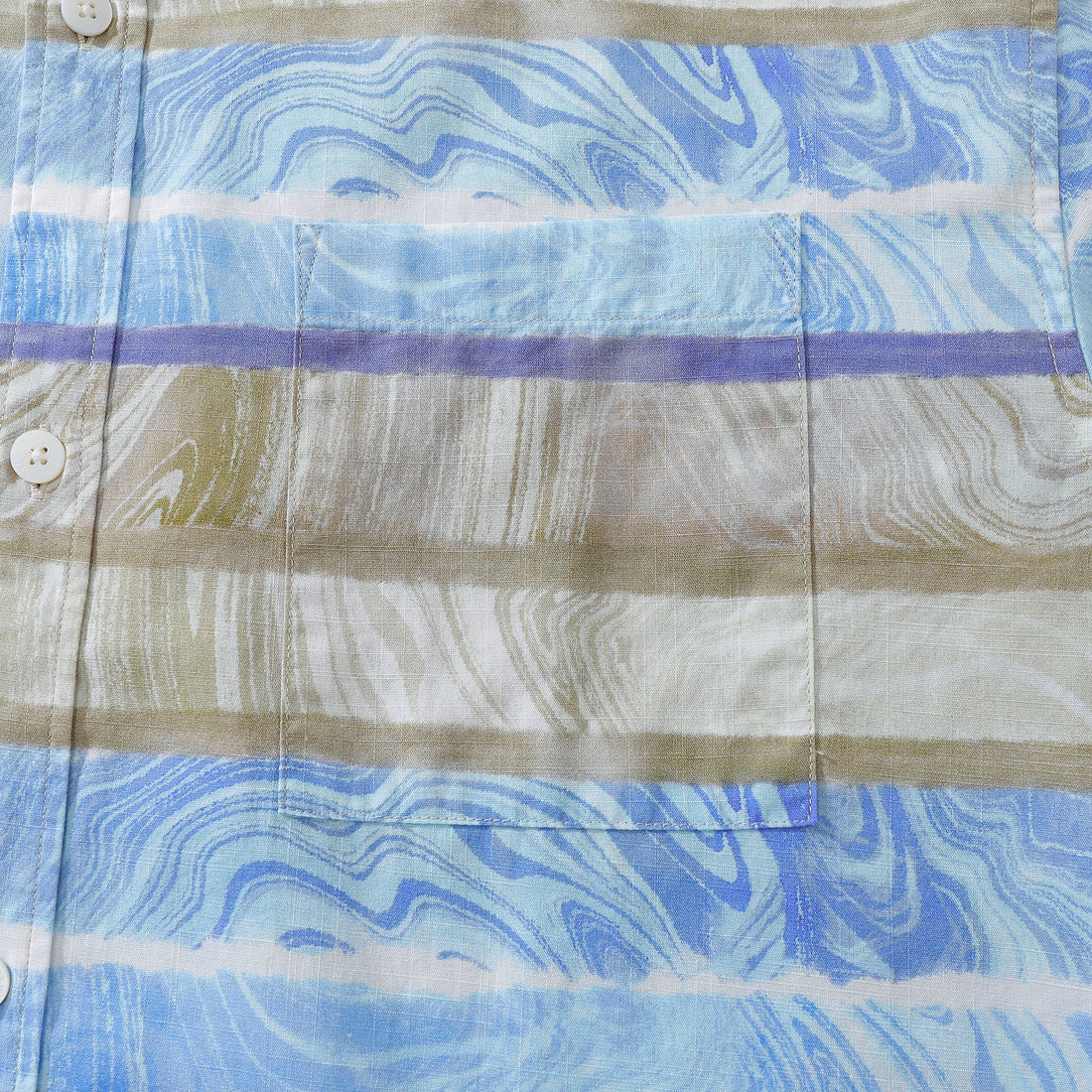 Men's Horizontal Stripe Short Sleeve Button Down Blue Waves Print