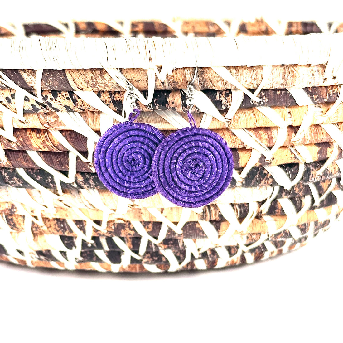 Handcrafted Rwenzori Spiral Earrings in Natural Fiber