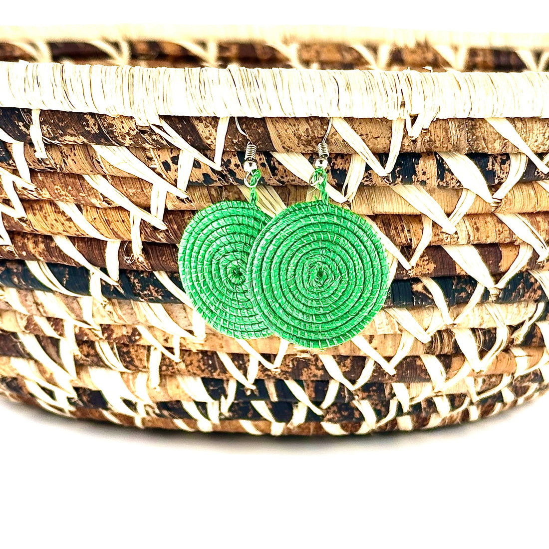 Handcrafted Rwenzori Spiral Earrings in Natural Fiber