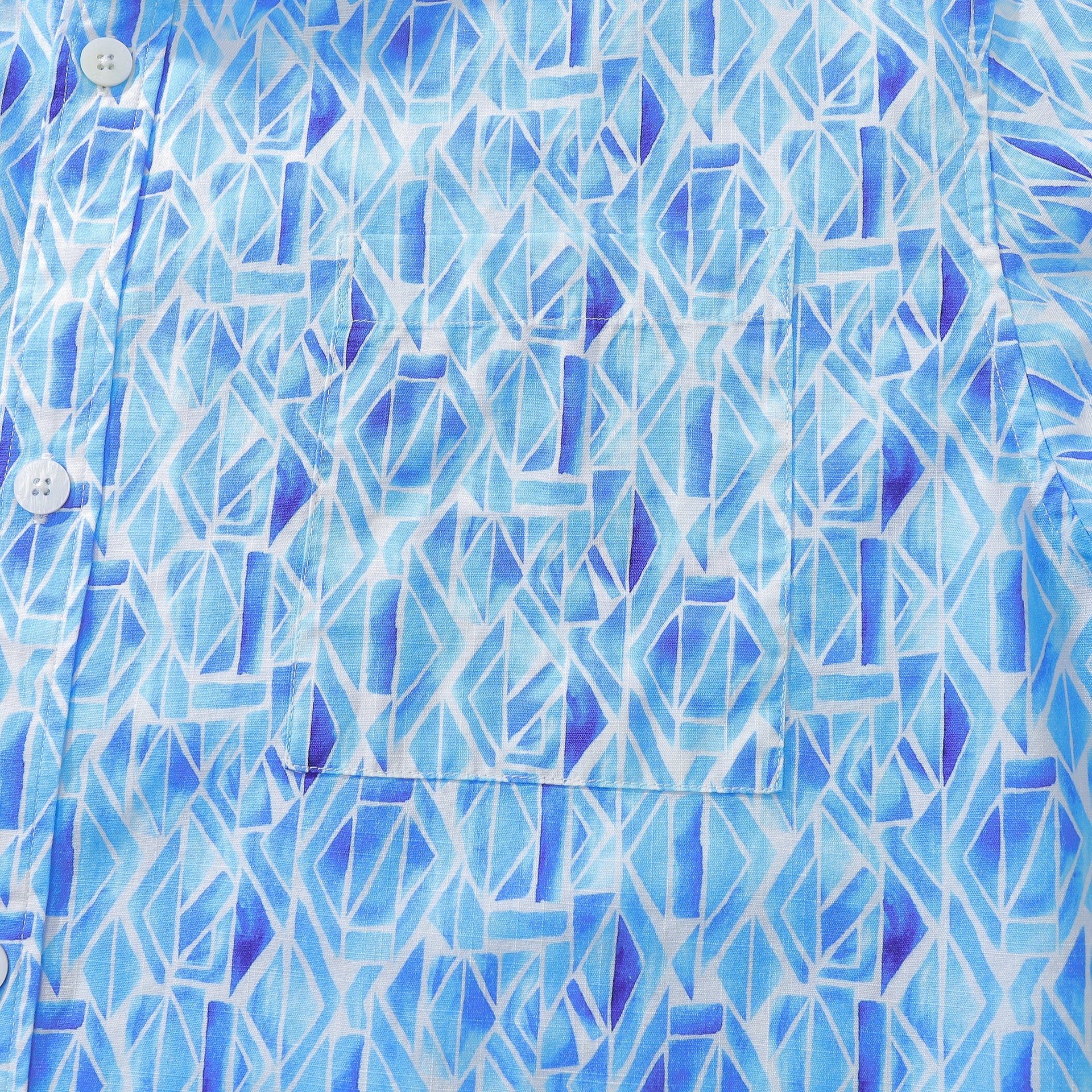 Men's Geometry Print Hawaiian Cotton Short Sleeve Shirt - Blue