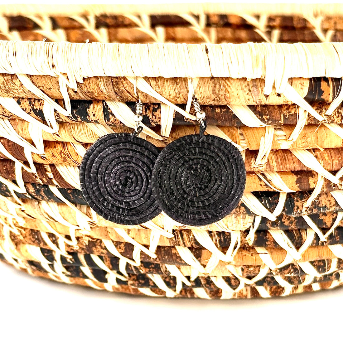 Handcrafted Rwenzori Spiral Earrings in Natural Fiber