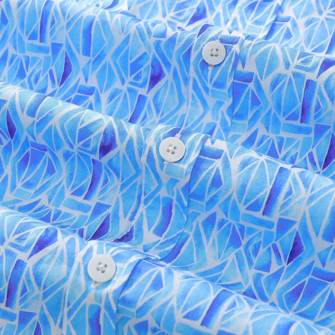 Men's Geometry Print Hawaiian Cotton Short Sleeve Shirt - Blue