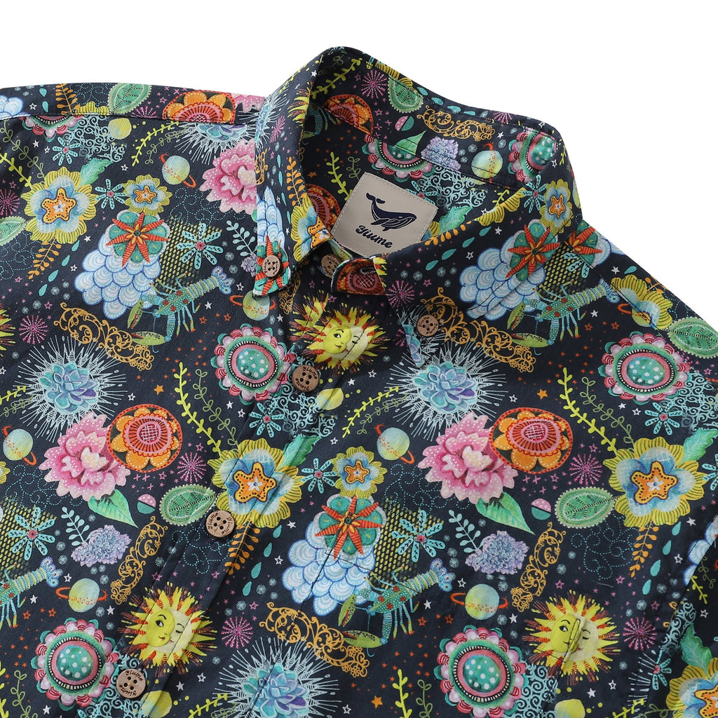 Men's Midnight Flowers Hawaiian Shirt Cotton Button-Down Aloha Top