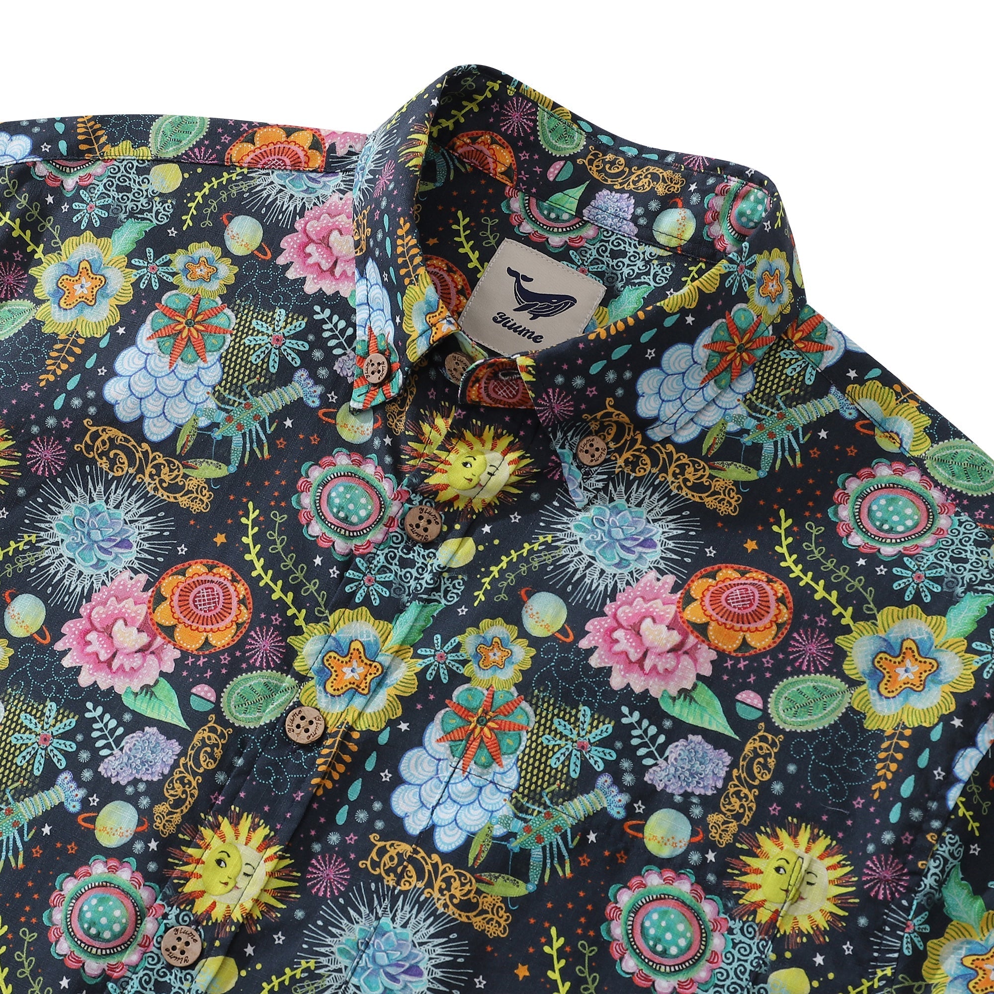 Men's Midnight Flowers Hawaiian Shirt Cotton Button-Down Aloha Top