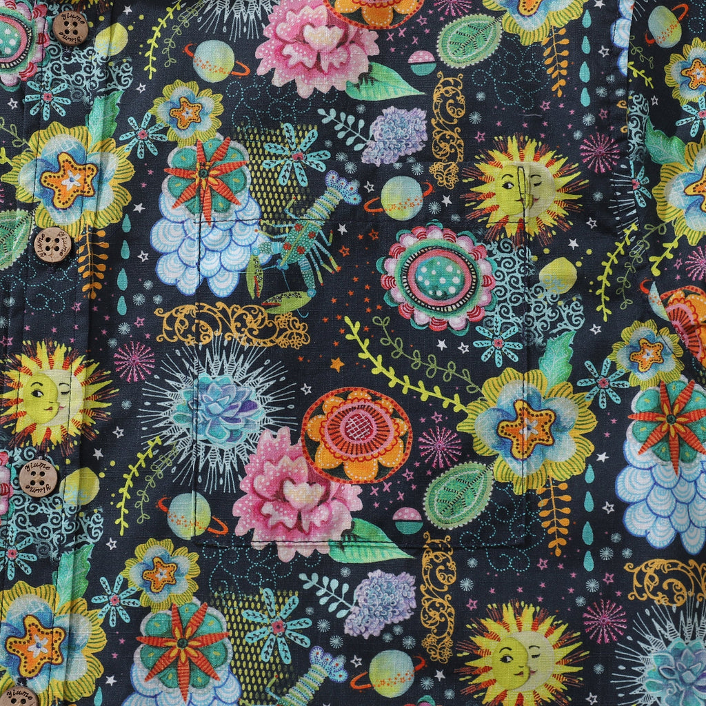 Men's Midnight Flowers Hawaiian Shirt Cotton Button-Down Aloha Top