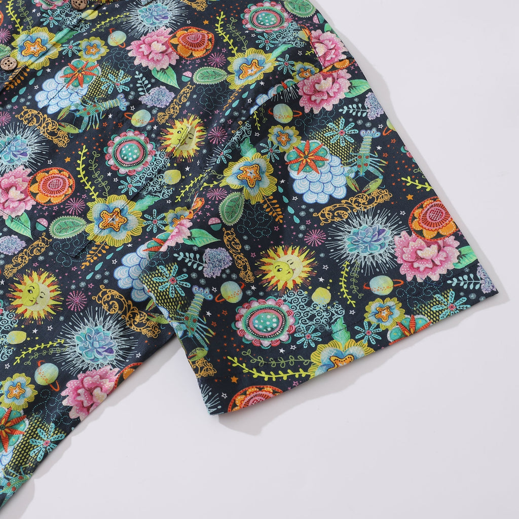 Men's Midnight Flowers Hawaiian Shirt Cotton Button-Down Aloha Top