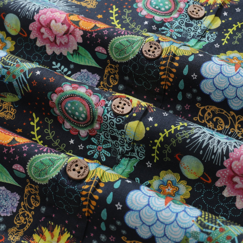 Men's Midnight Flowers Hawaiian Shirt Cotton Button-Down Aloha Top