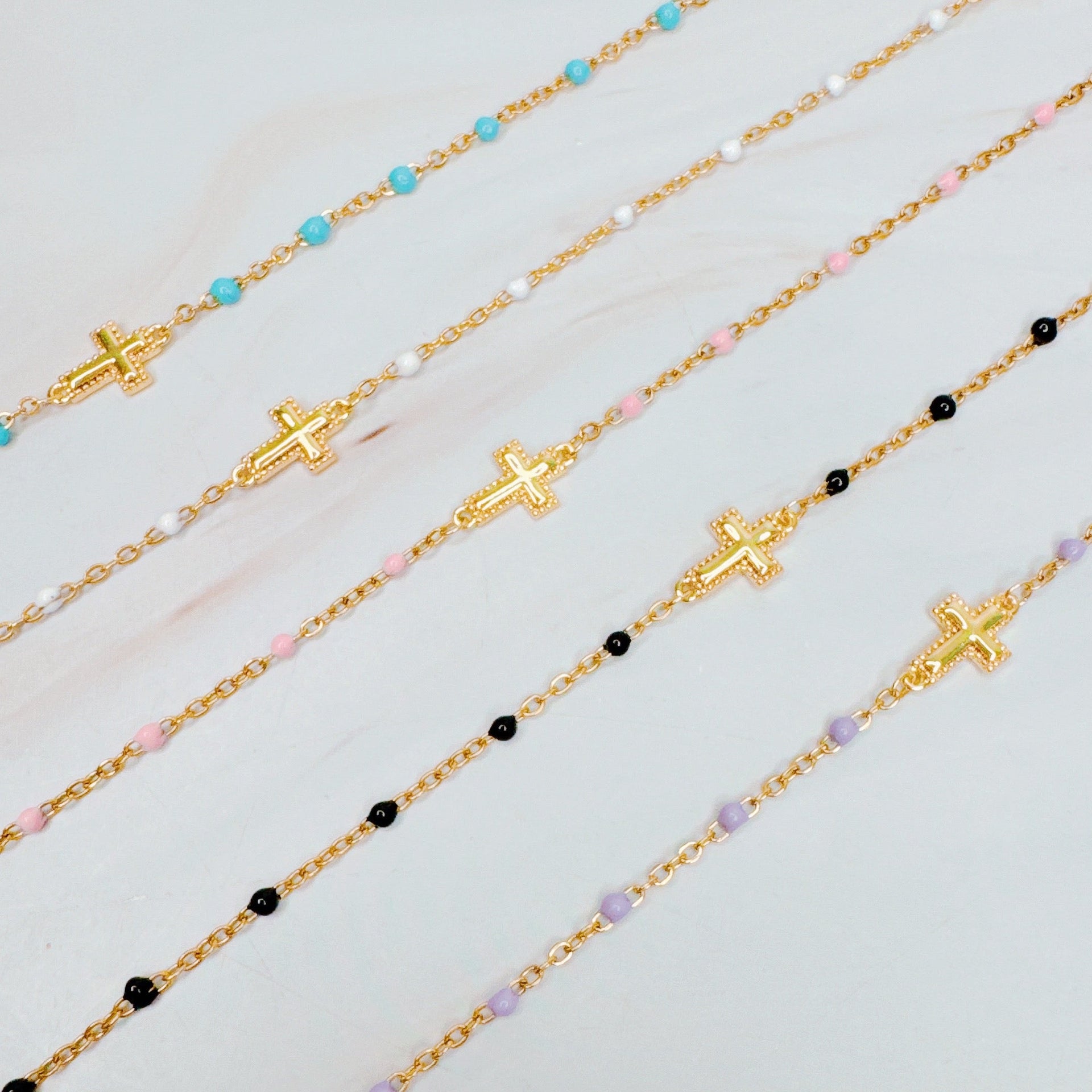 Dainty Color Dots Chain Cross Bracelet
