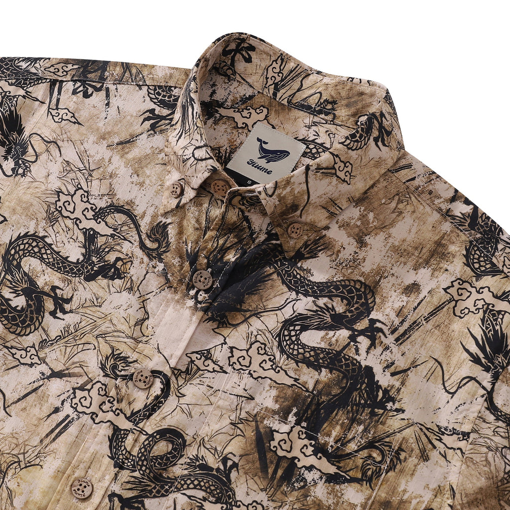 Vintage Dragon Totem Print Short Sleeve Cotton Hawaiian Shirt