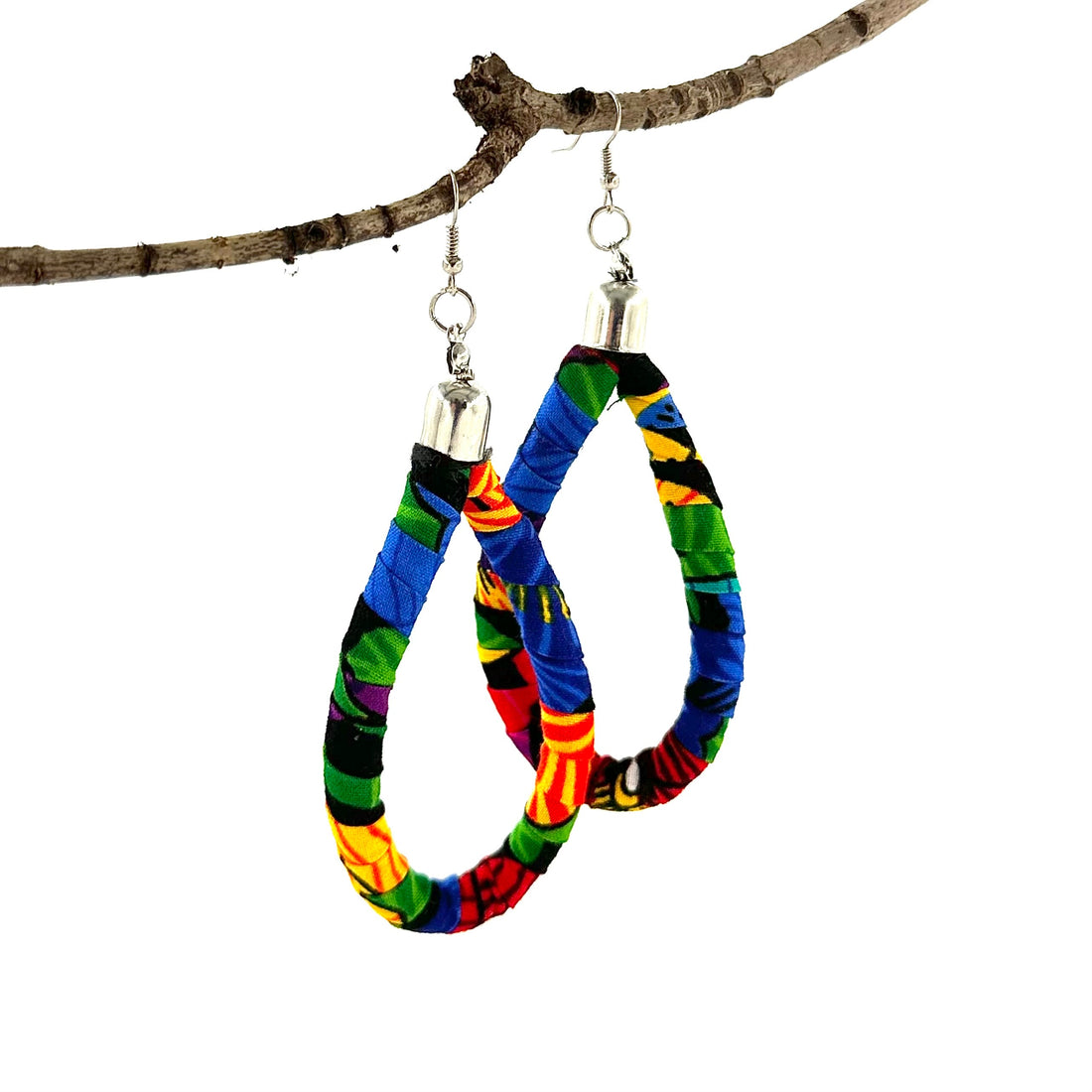 Kitenge Loop Earrings - Geometric African Fabric Teardrop Dangles