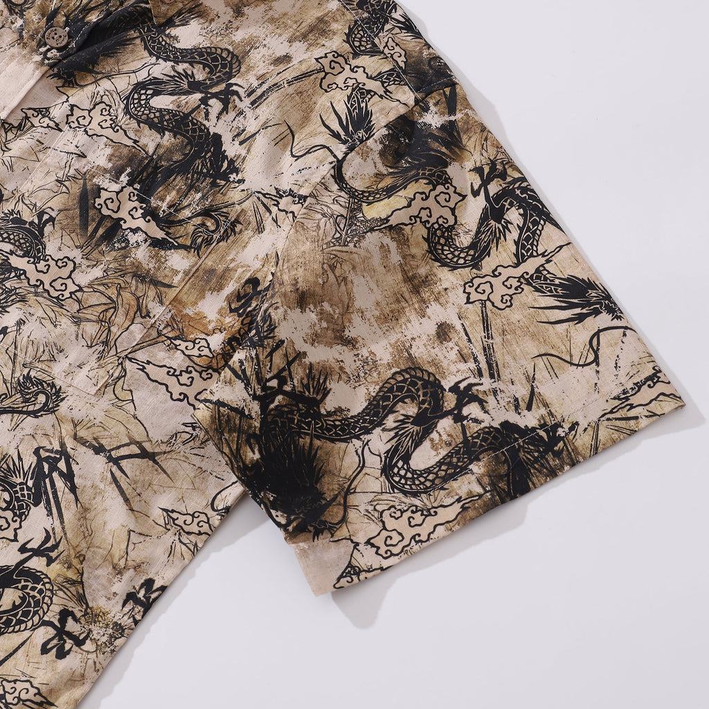 Vintage Dragon Totem Print Short Sleeve Cotton Hawaiian Shirt