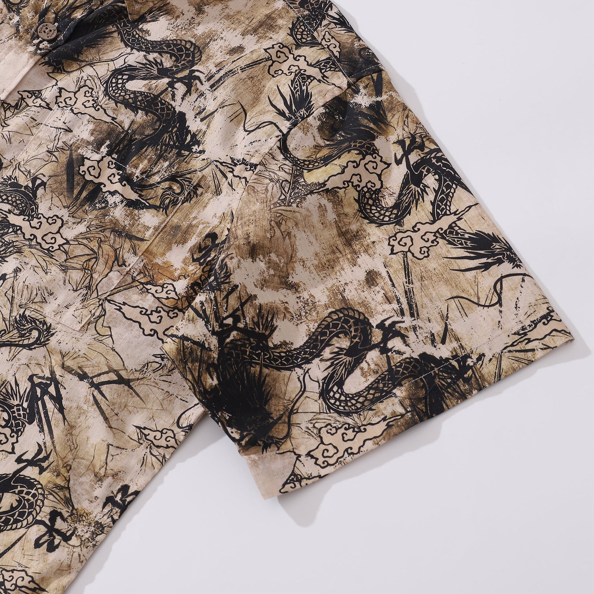 Vintage Dragon Totem Print Short Sleeve Cotton Hawaiian Shirt