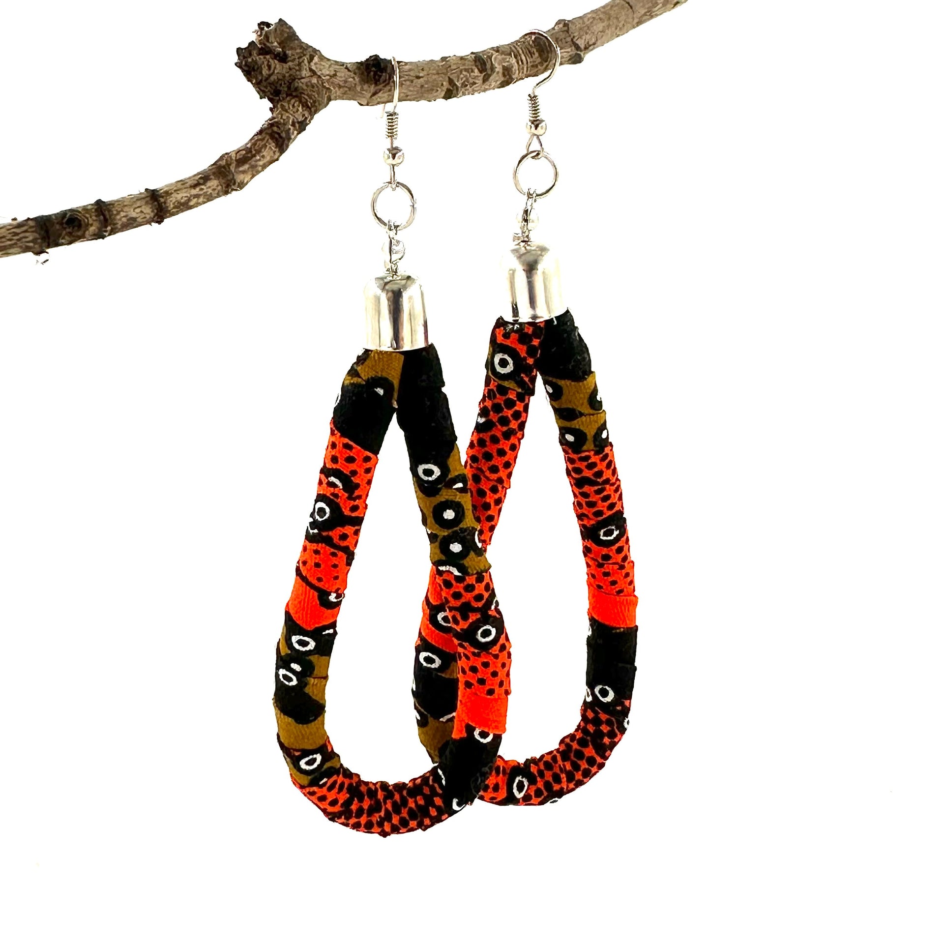 Kitenge Loop Earrings - Geometric African Fabric Teardrop Dangles