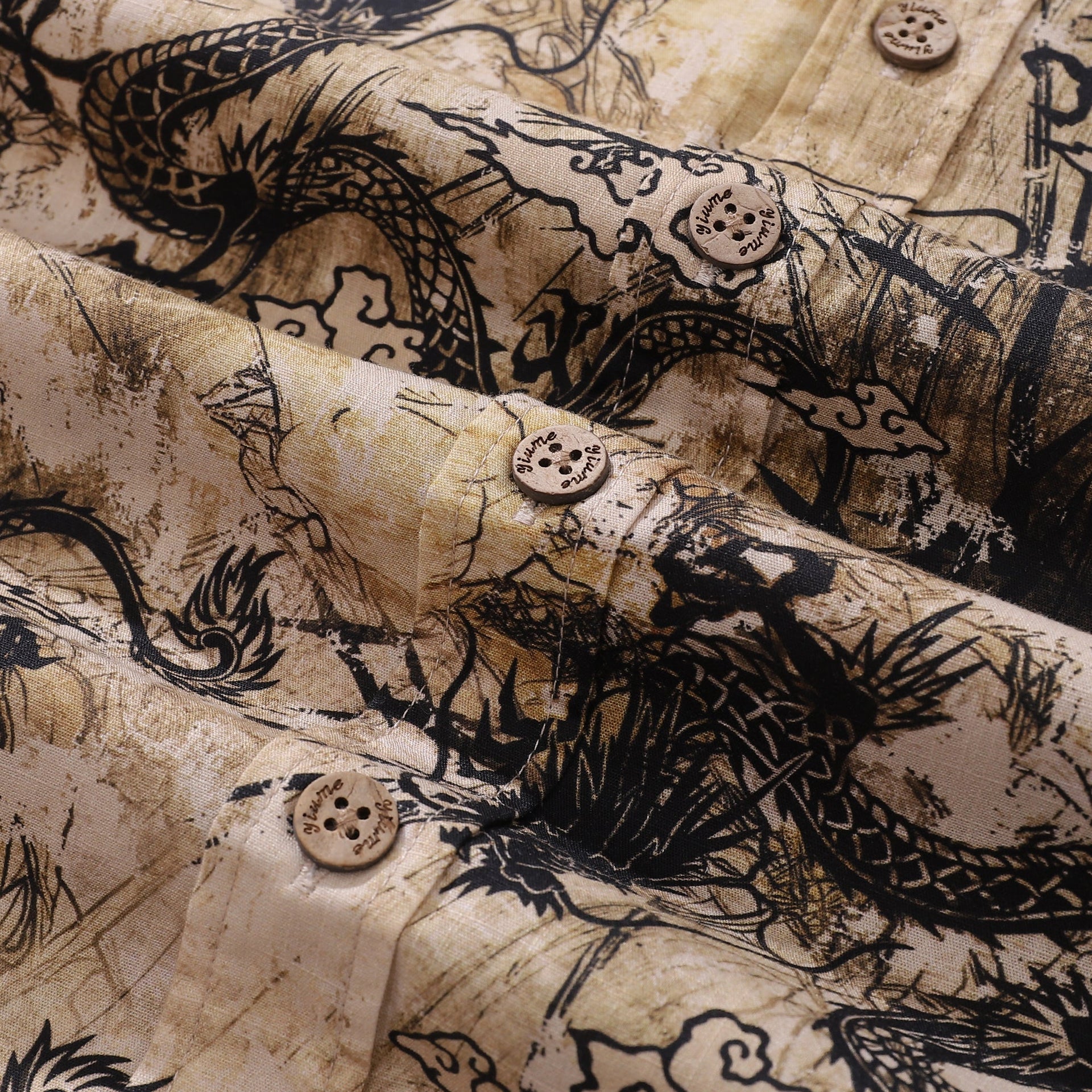 Vintage Dragon Totem Print Short Sleeve Cotton Hawaiian Shirt