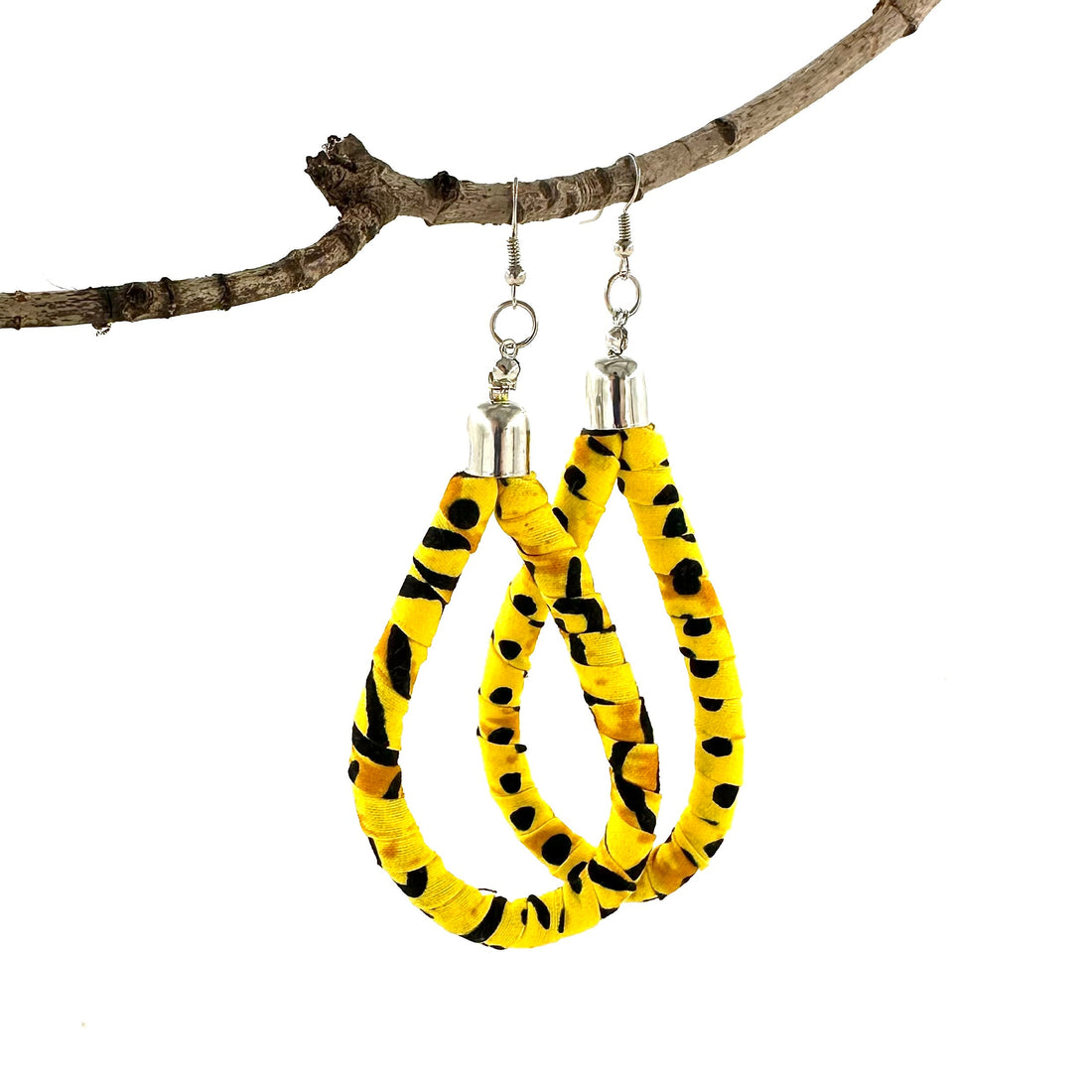 Kitenge Loop Earrings - Geometric African Fabric Teardrop Dangles