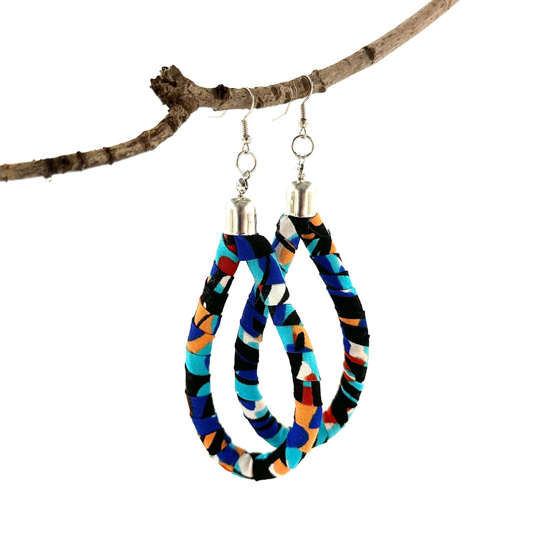 Kitenge Loop Earrings - Geometric African Fabric Teardrop Dangles
