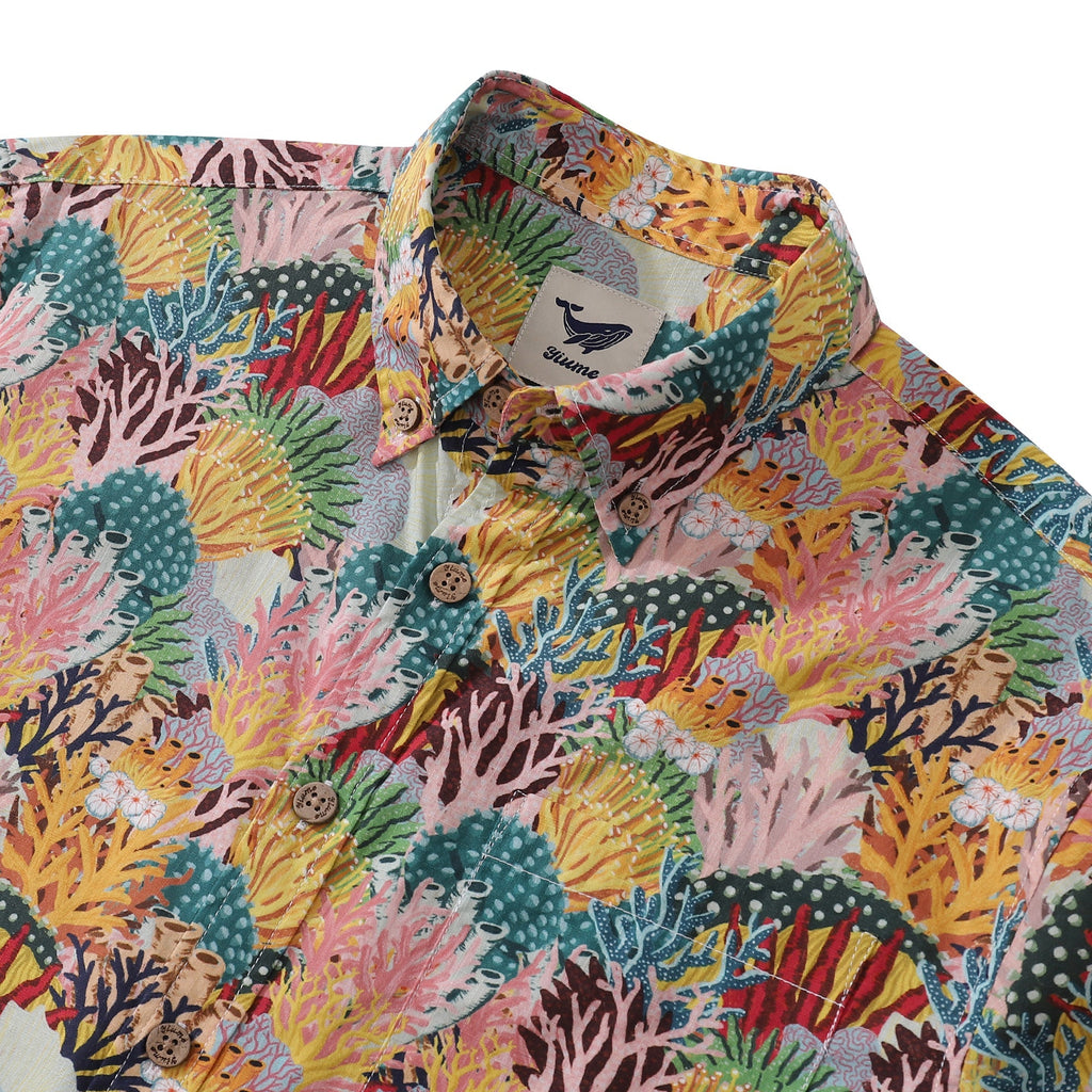 Men's 100% Cotton Coral Reef Print Short Sleeve Aloha Shirt