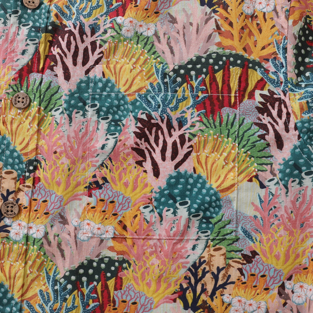 Men's 100% Cotton Coral Reef Print Short Sleeve Aloha Shirt