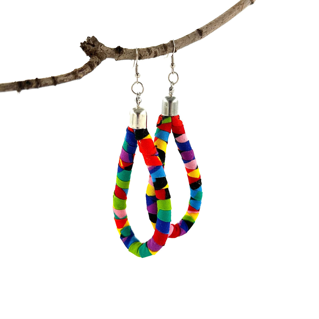Kitenge Loop Earrings - Geometric African Fabric Teardrop Dangles
